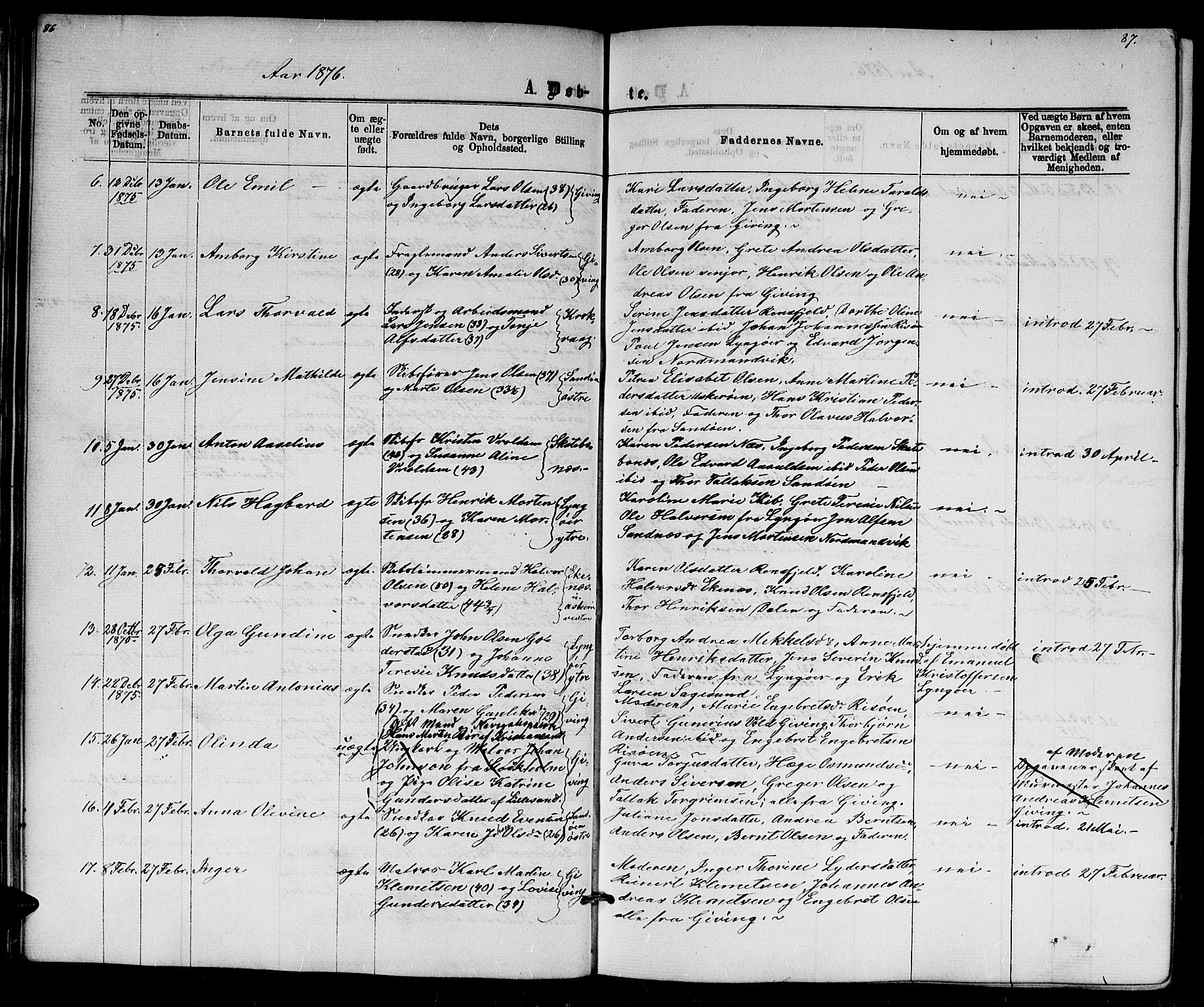 Dypvåg sokneprestkontor, AV/SAK-1111-0007/F/Fb/Fba/L0012: Parish register (copy) no. B 12, 1872-1886, p. 86-87