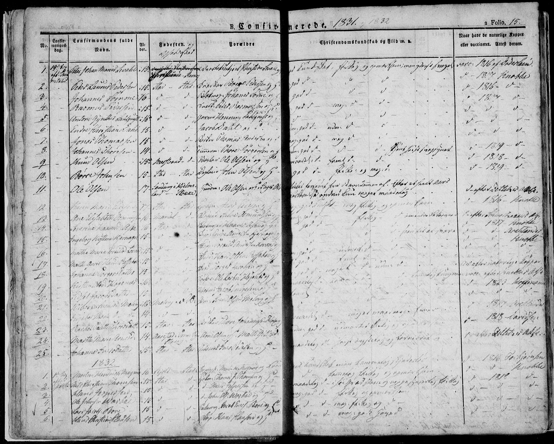 Domkirken sokneprestkontor, SAST/A-101812/001/30/30BA/L0013: Parish register (official) no. A 12, 1823-1861, p. 15