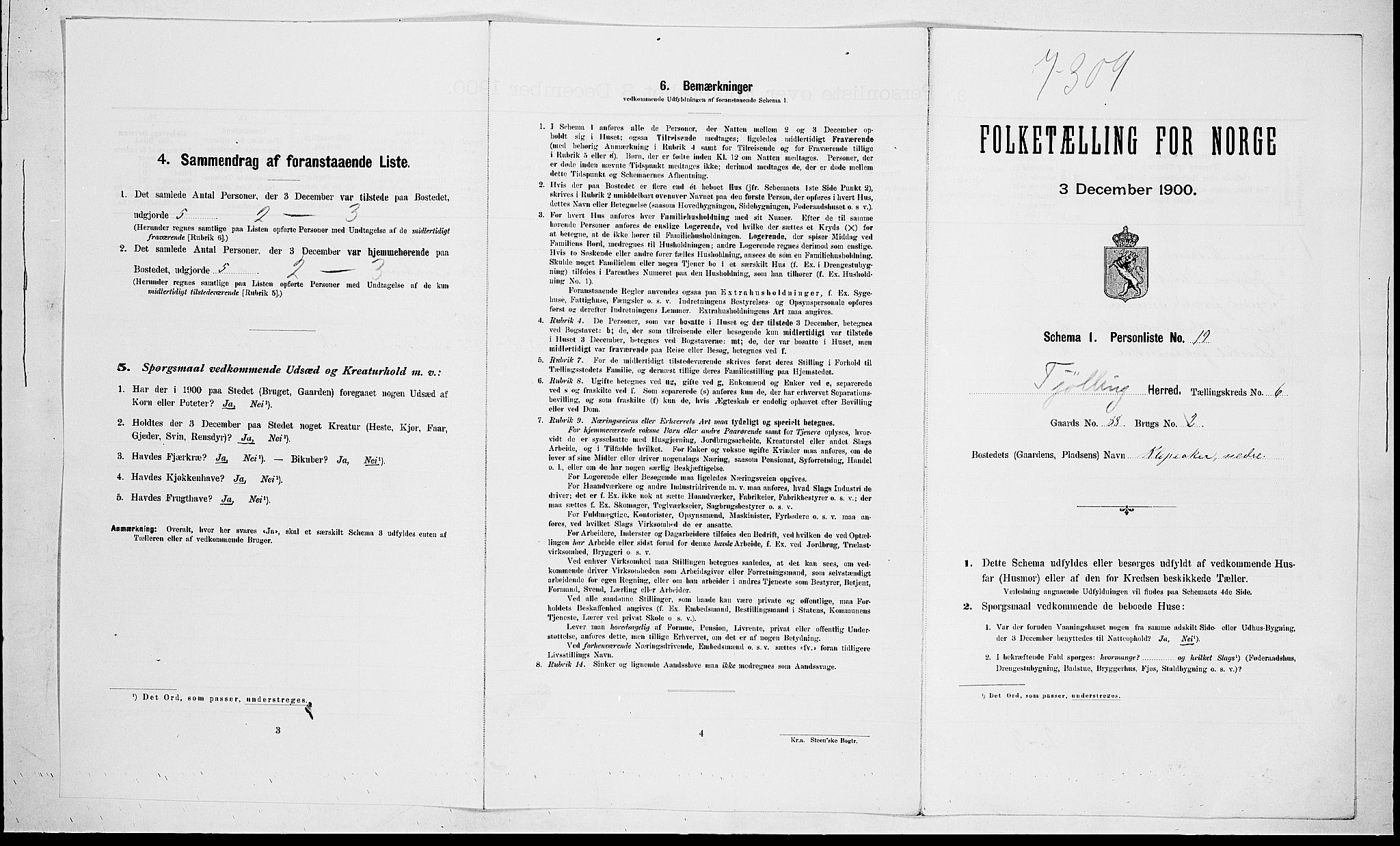 RA, 1900 census for Tjølling, 1900, p. 1048