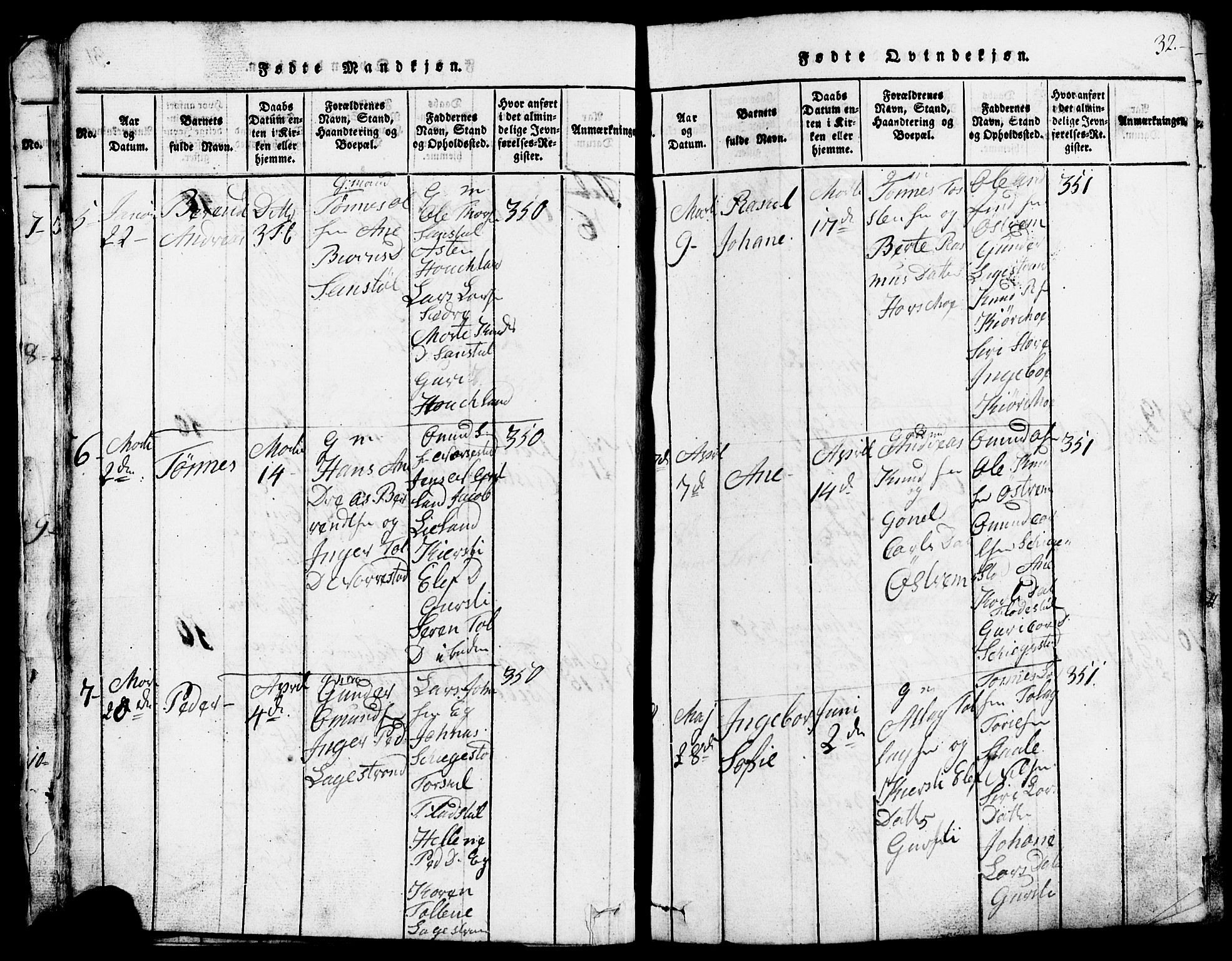 Lund sokneprestkontor, AV/SAST-A-101809/S07/L0002: Parish register (copy) no. B 2, 1816-1832, p. 32