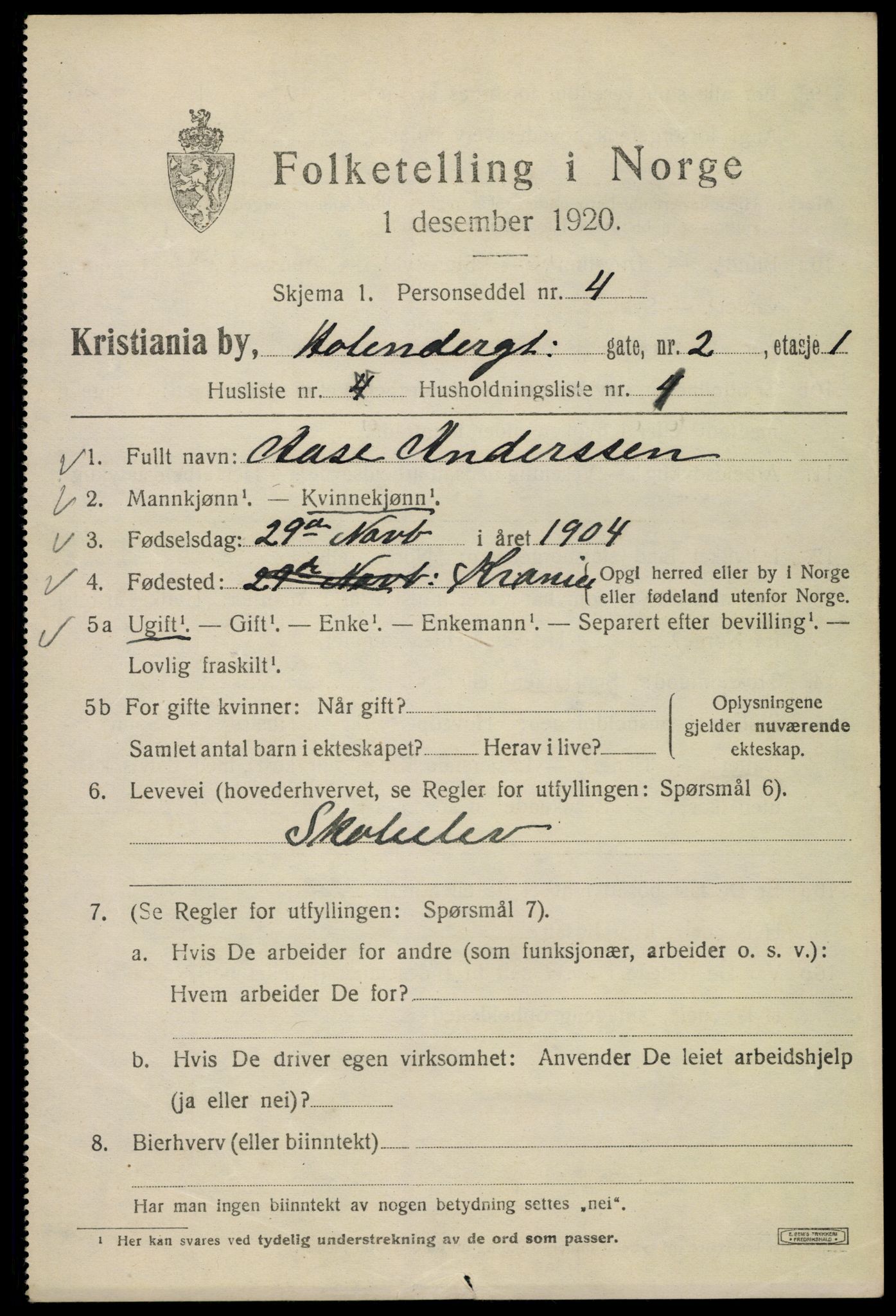 SAO, 1920 census for Kristiania, 1920, p. 296025