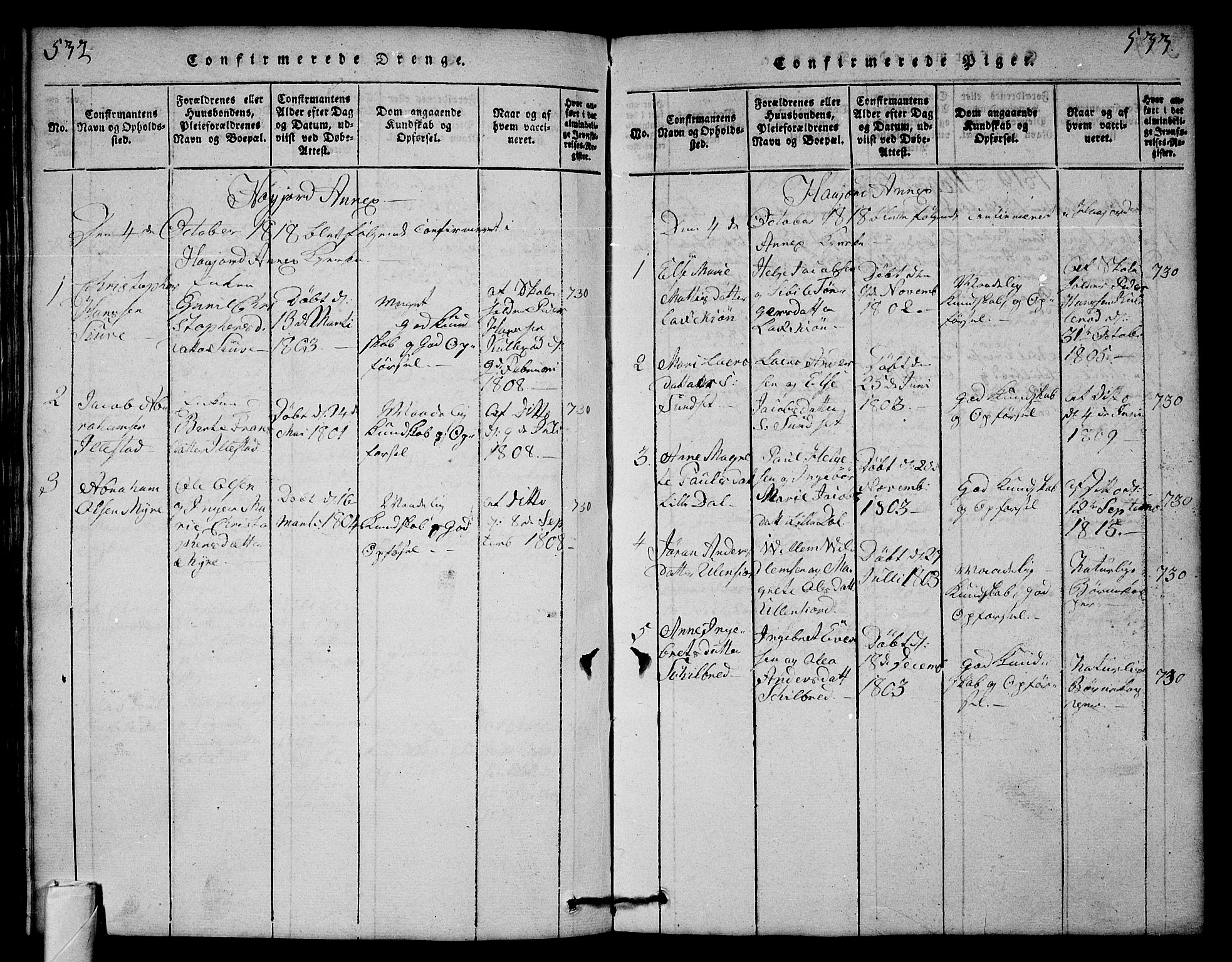 Andebu kirkebøker, AV/SAKO-A-336/G/Ga/L0001: Parish register (copy) no. I 1 /2, 1815-1823, p. 532-533