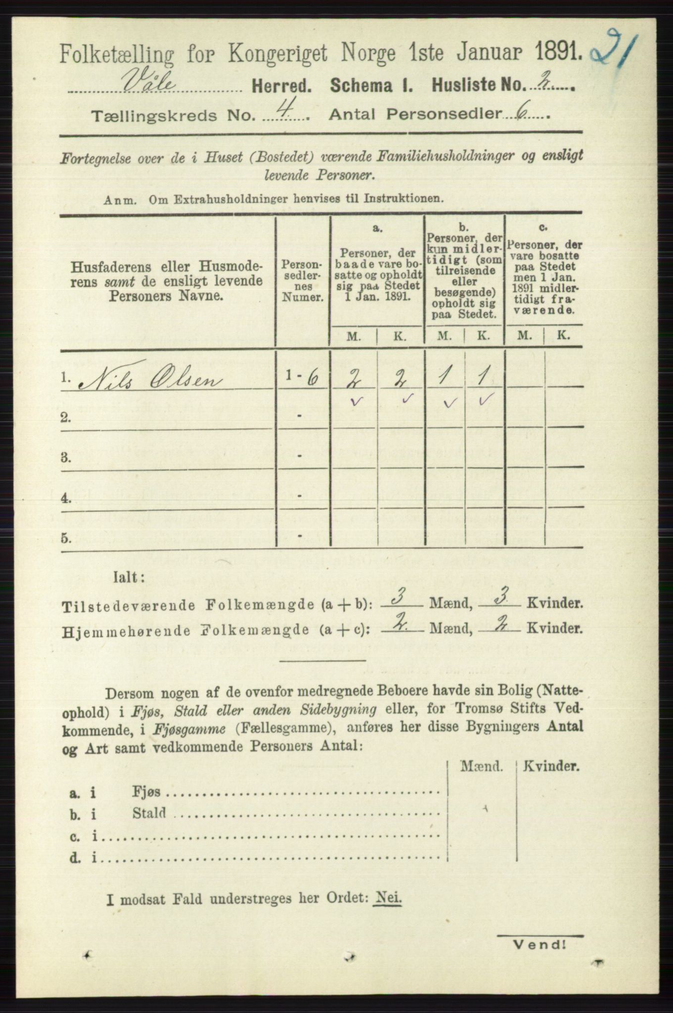 RA, 1891 census for 0716 Våle, 1891, p. 936