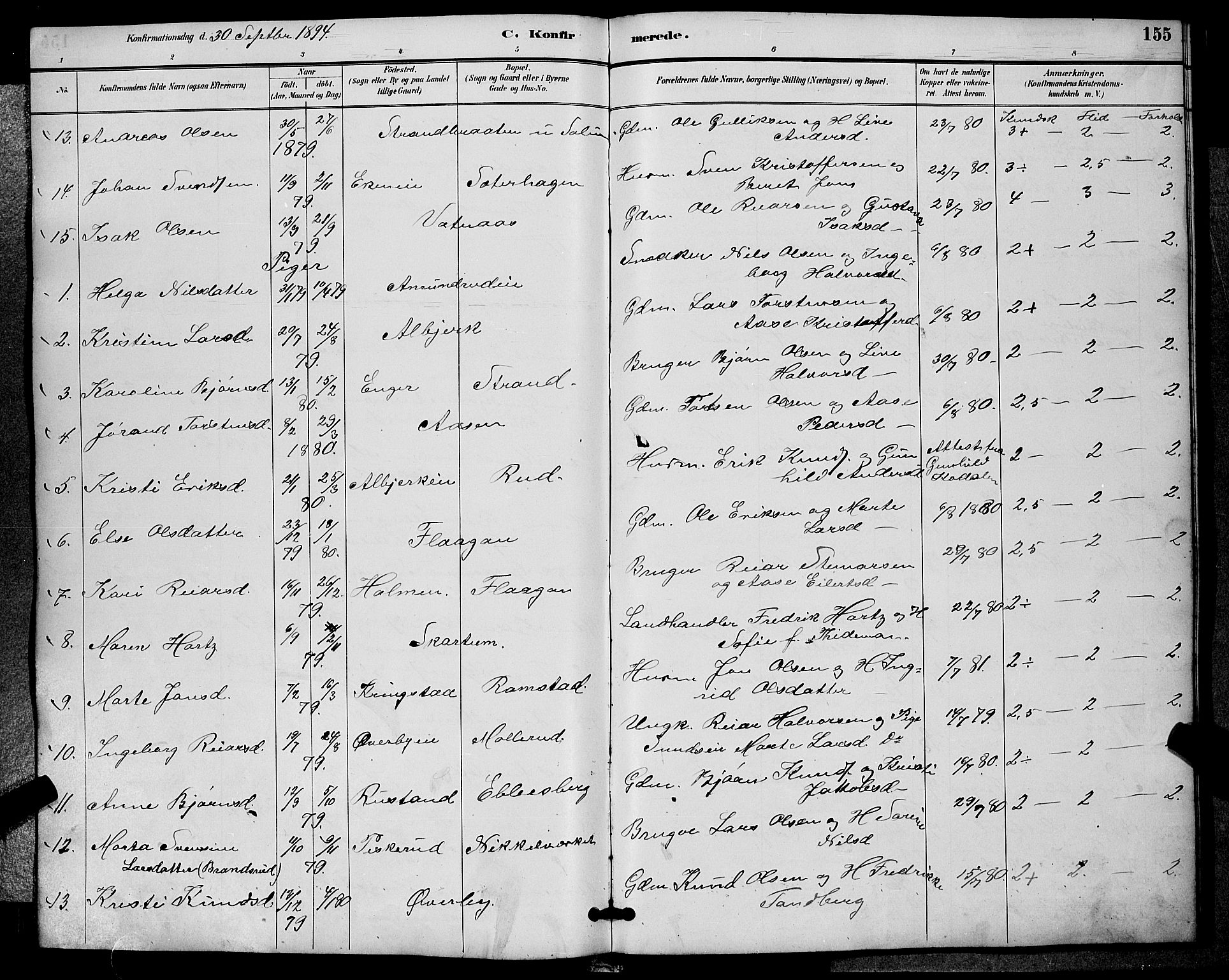 Sigdal kirkebøker, AV/SAKO-A-245/G/Ga/L0005: Parish register (copy) no. I 5, 1886-1900, p. 155