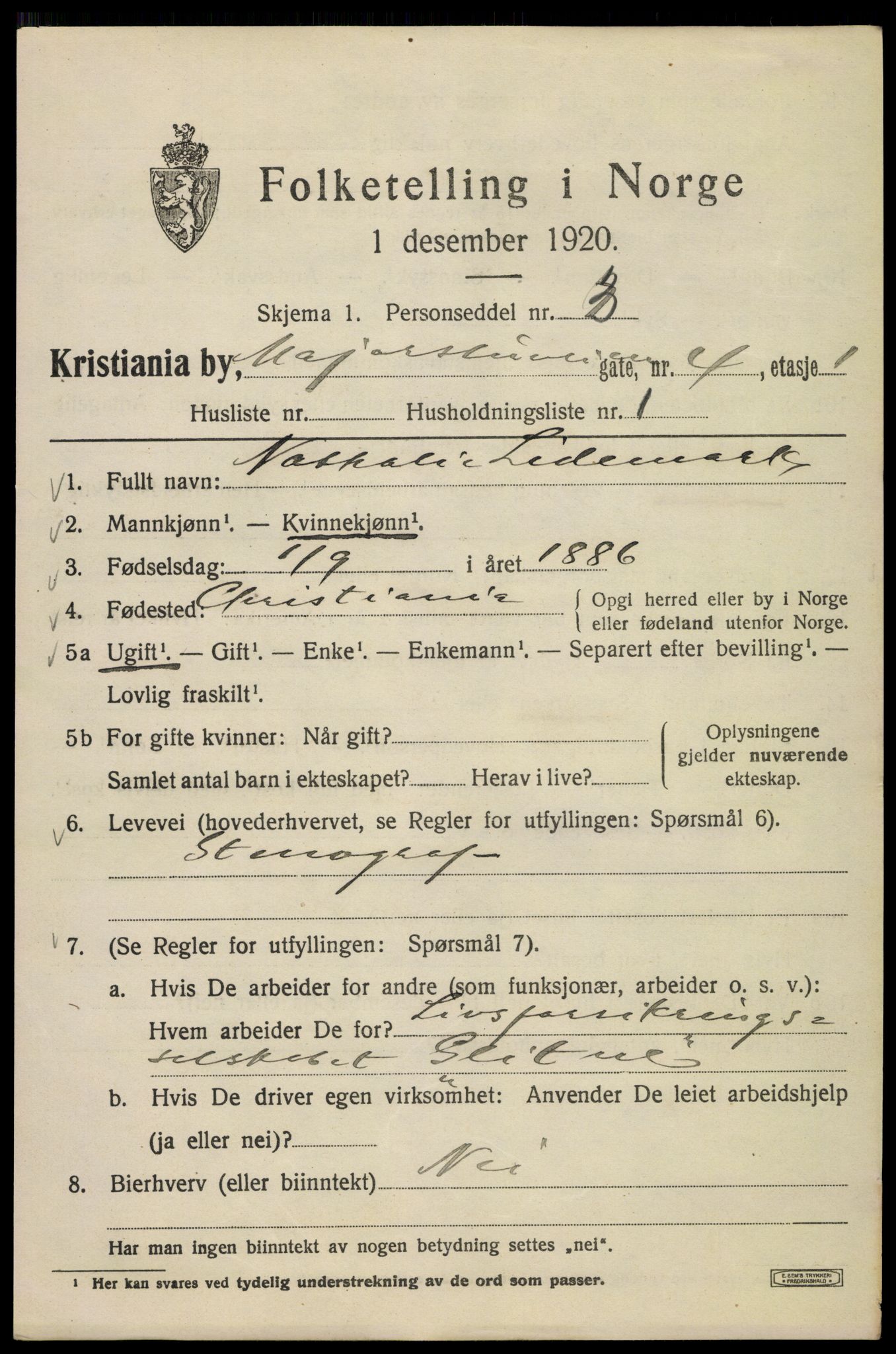 SAO, 1920 census for Kristiania, 1920, p. 371499