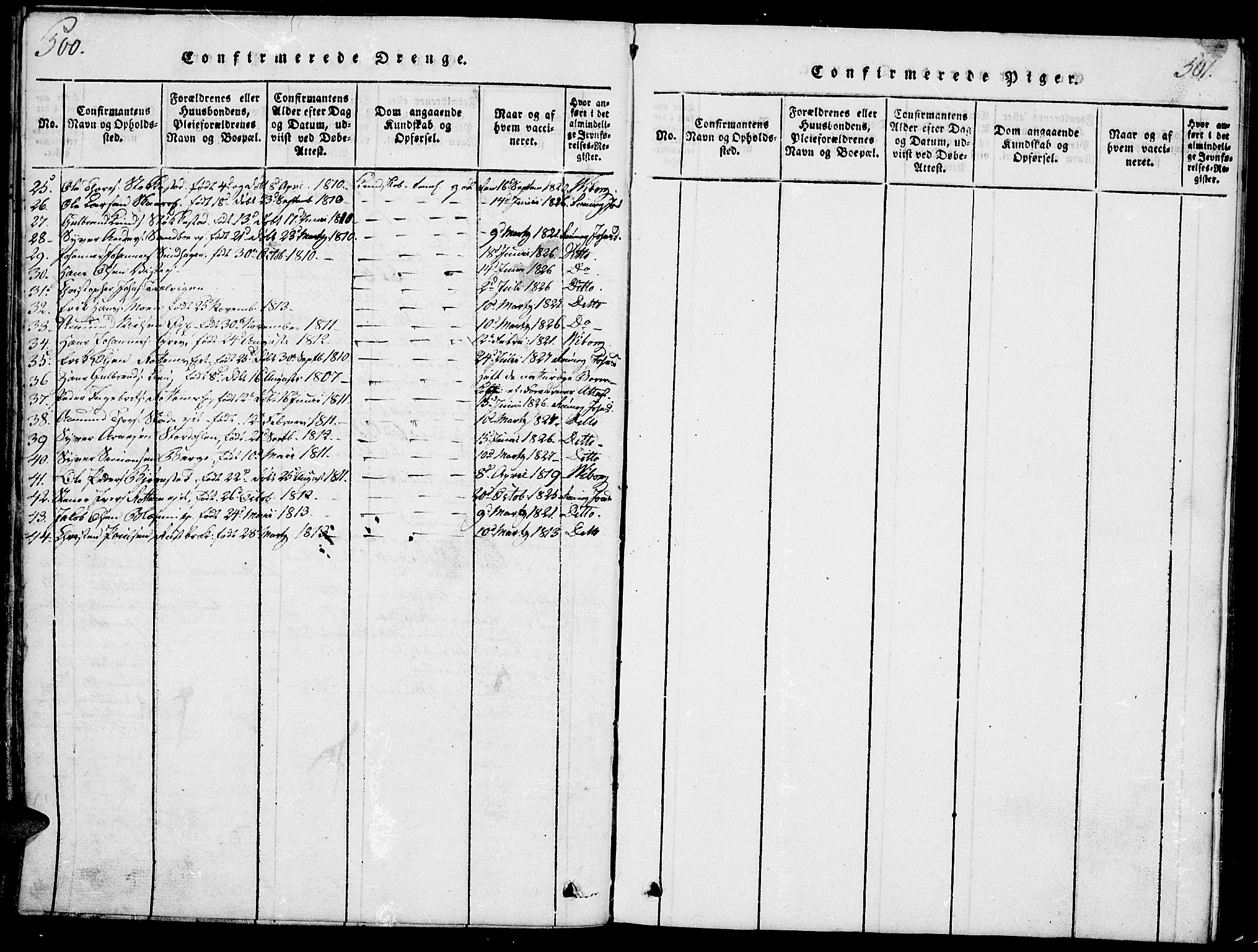 Vågå prestekontor, SAH/PREST-076/H/Ha/Haa/L0003: Parish register (official) no. 3, 1815-1827, p. 500-501