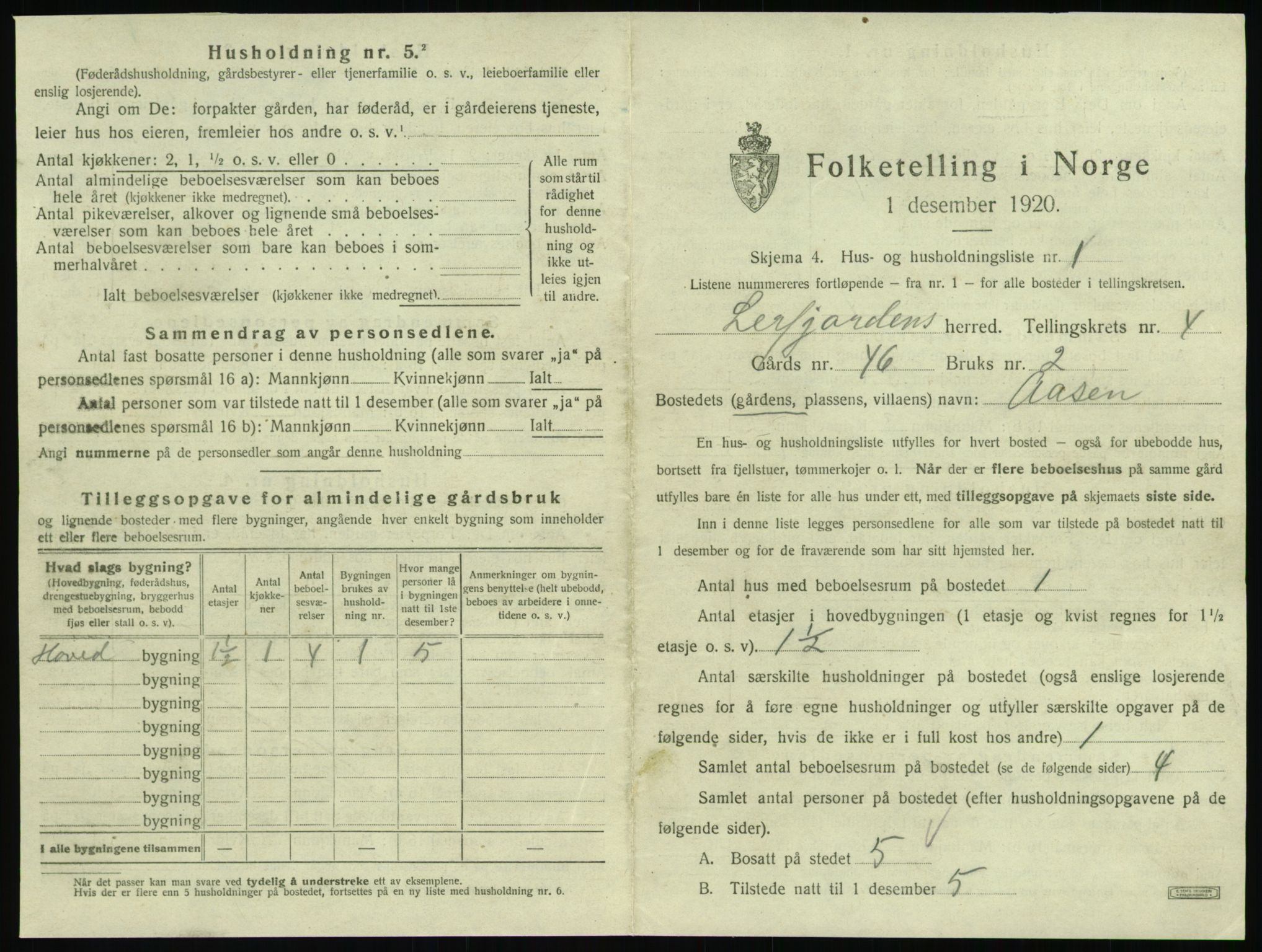 SAT, 1920 census for Leirfjord, 1920, p. 315