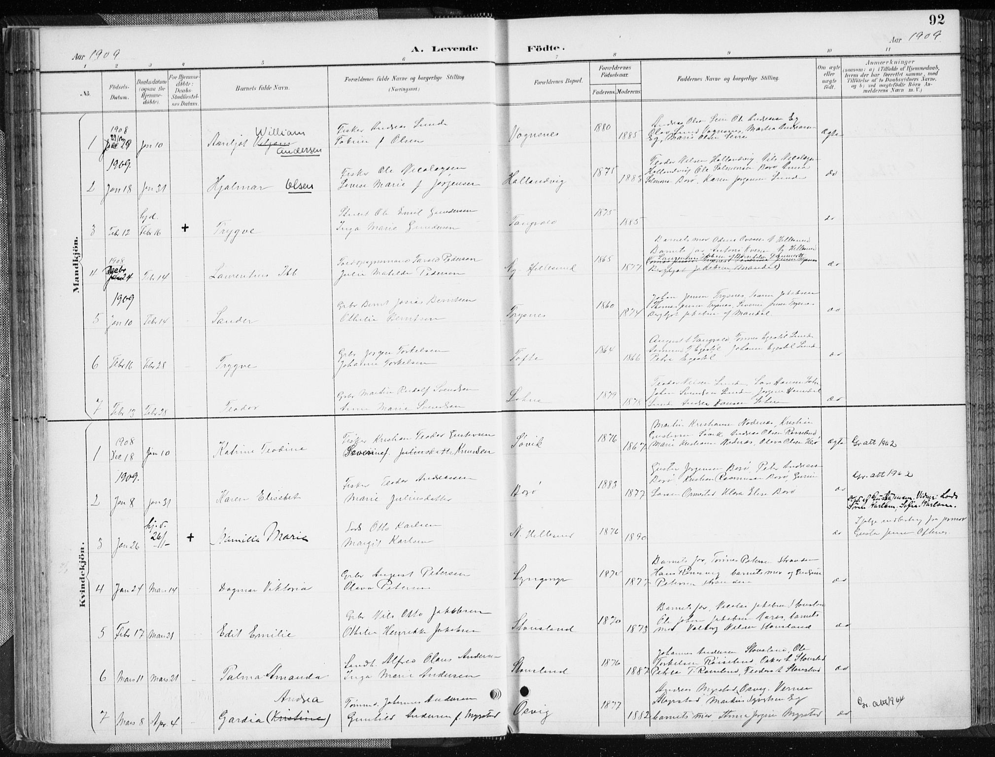 Søgne sokneprestkontor, SAK/1111-0037/F/Fa/Fab/L0013: Parish register (official) no. A 13, 1892-1911, p. 92