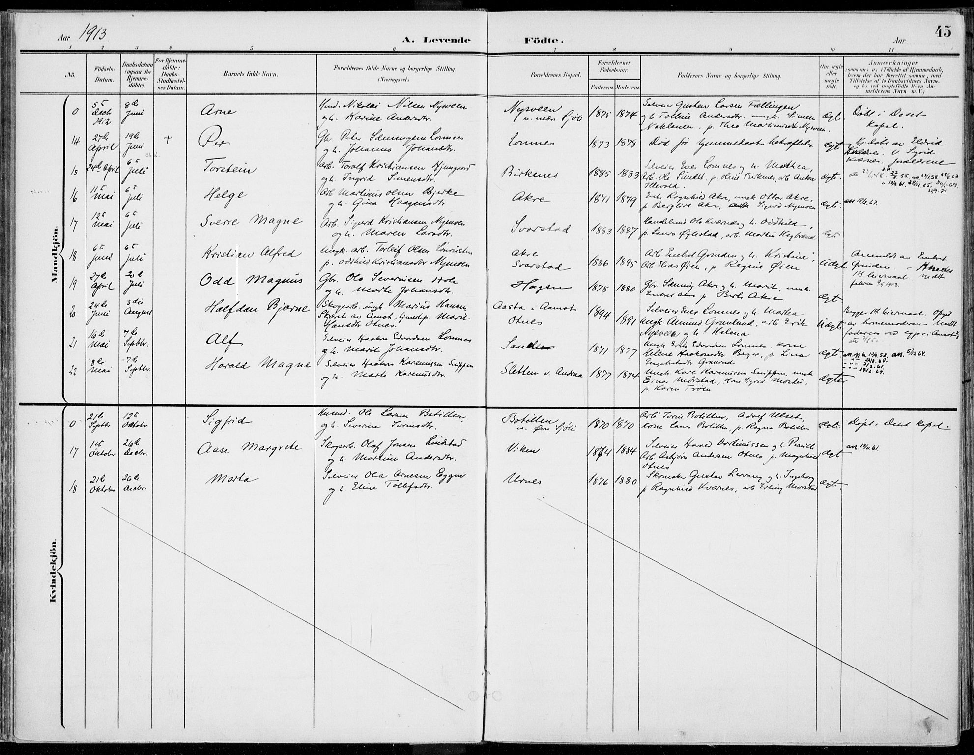 Rendalen prestekontor, AV/SAH-PREST-054/H/Ha/Haa/L0011: Parish register (official) no. 11, 1901-1925, p. 45