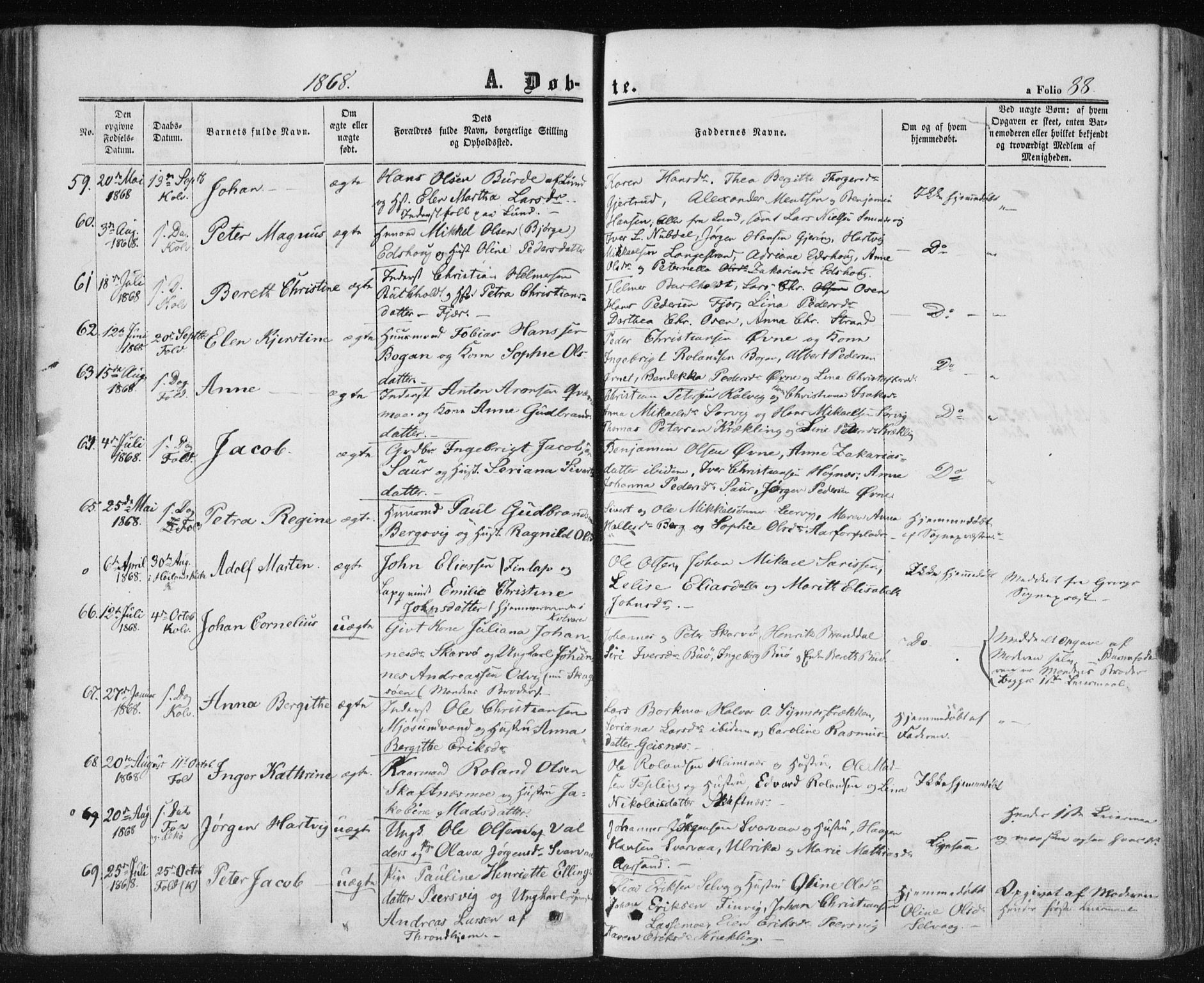 Ministerialprotokoller, klokkerbøker og fødselsregistre - Nord-Trøndelag, SAT/A-1458/780/L0641: Parish register (official) no. 780A06, 1857-1874, p. 88