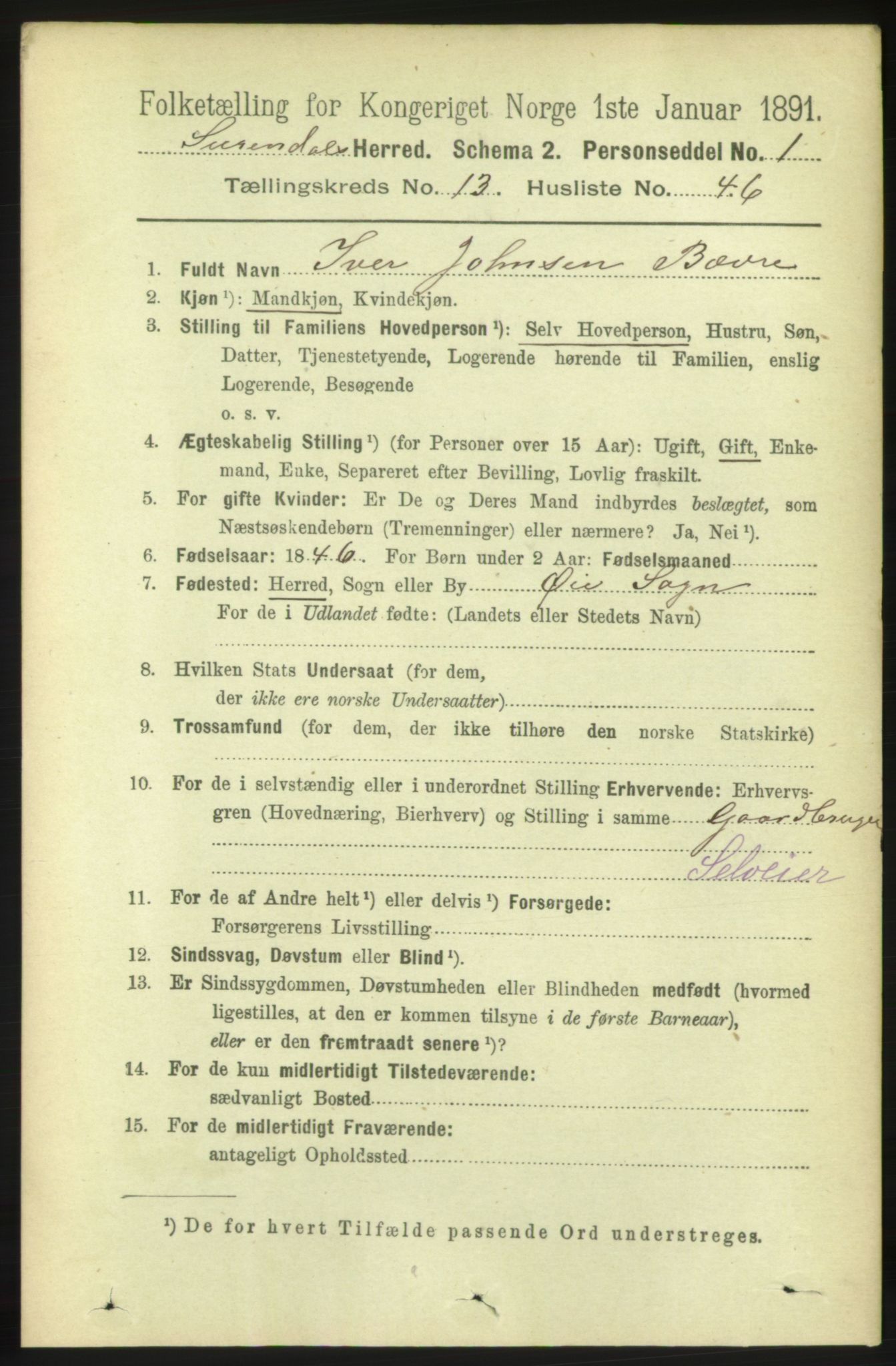 RA, 1891 census for 1566 Surnadal, 1891, p. 3416