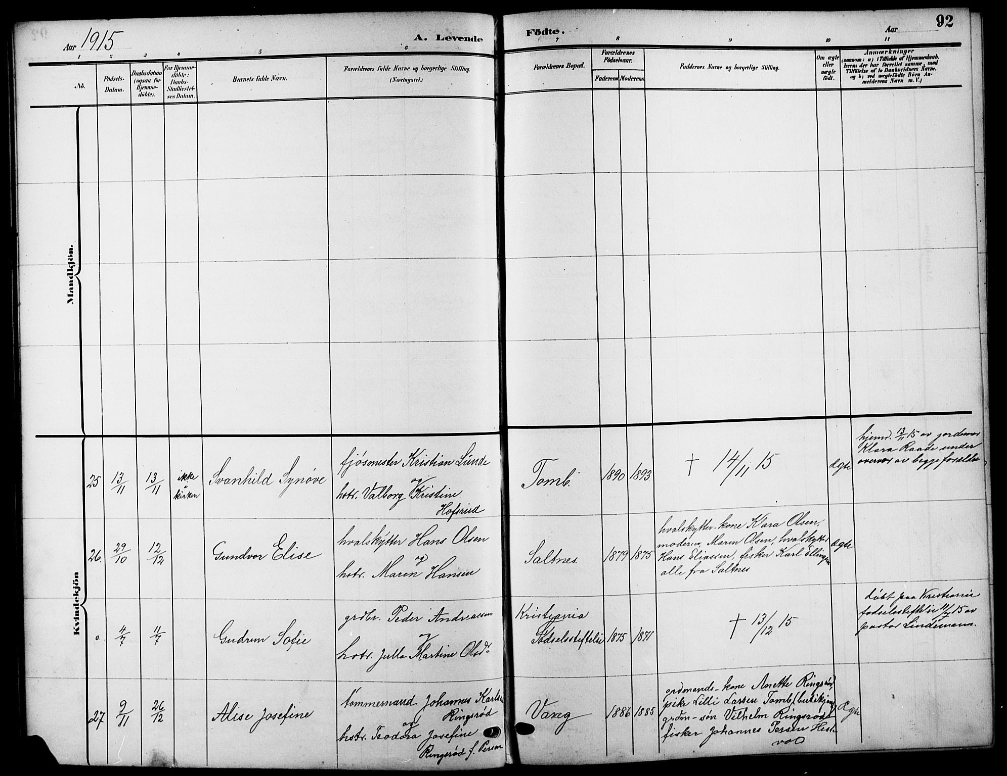 Råde prestekontor kirkebøker, SAO/A-2009/G/Ga/L0001: Parish register (copy) no. 1, 1903-1925, p. 92