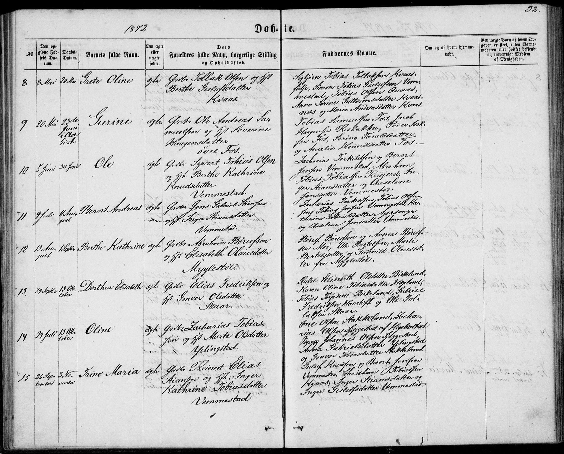 Lyngdal sokneprestkontor, AV/SAK-1111-0029/F/Fa/Fab/L0002: Parish register (official) no. A 2, 1861-1878, p. 32