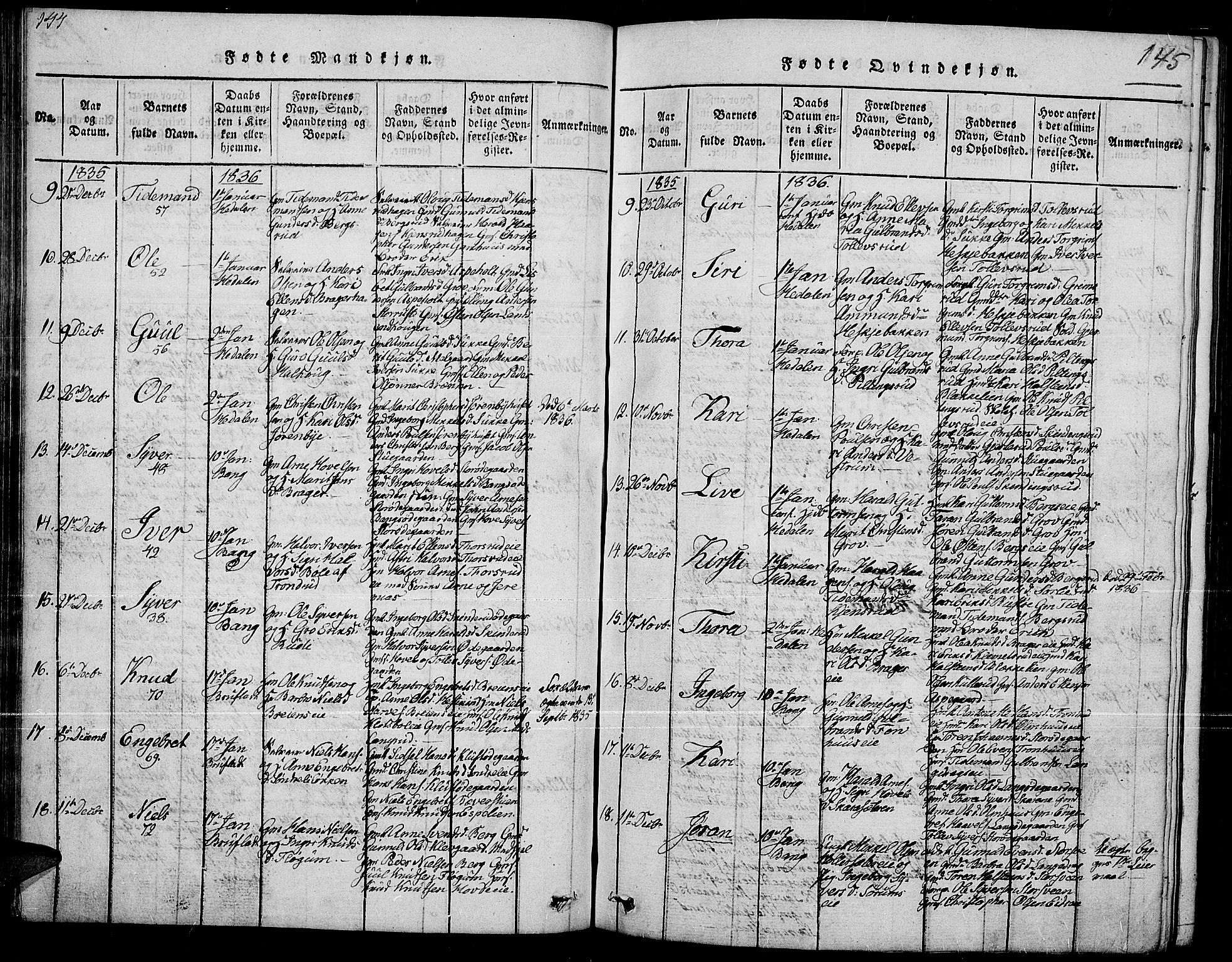 Sør-Aurdal prestekontor, AV/SAH-PREST-128/H/Ha/Hab/L0002: Parish register (copy) no. 2, 1826-1840, p. 144-145