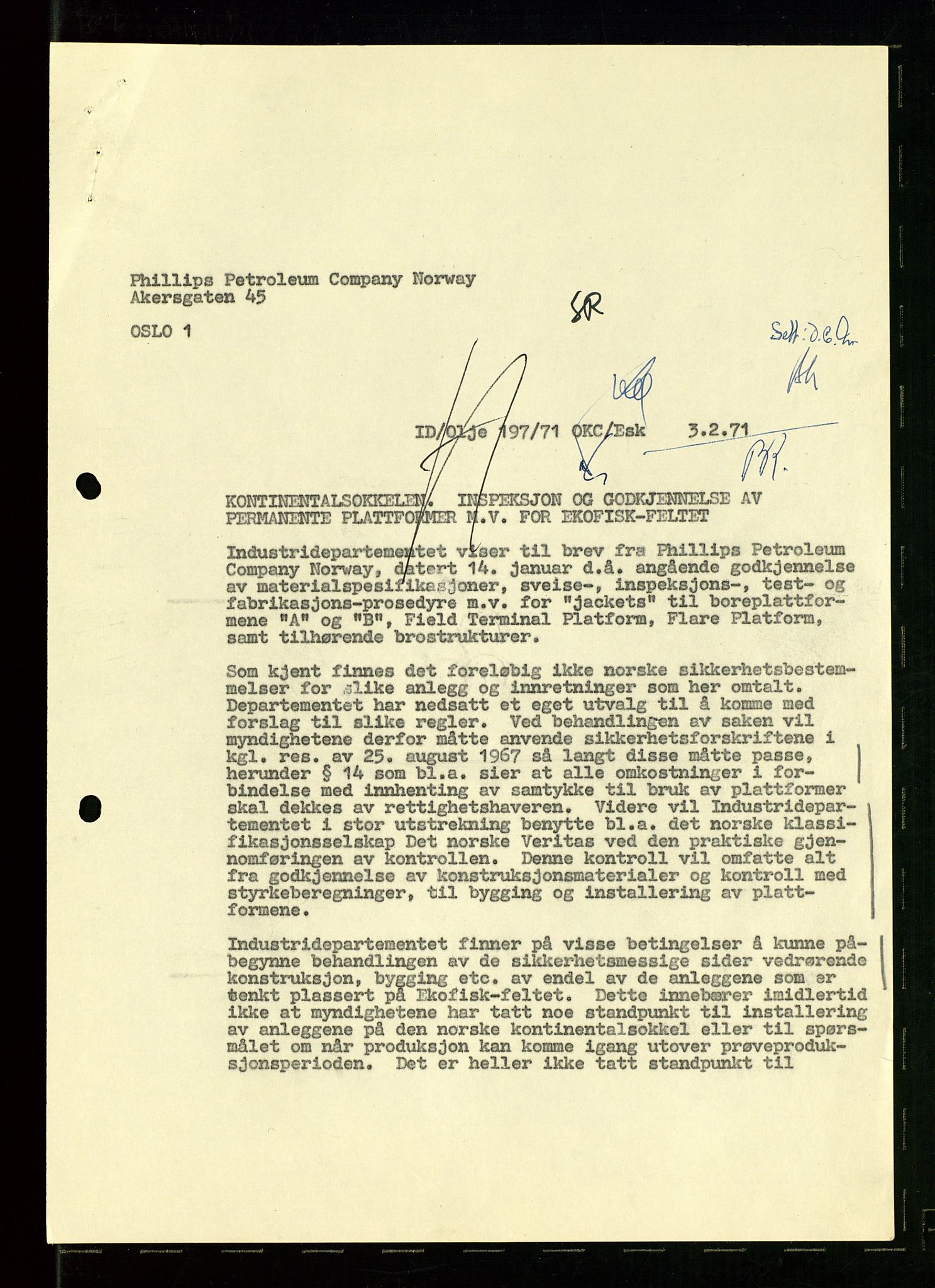 Industridepartementet, Oljekontoret, AV/SAST-A-101348/Dc/L0003: Ekofisk prosjekt, utbygging av Ekofiskfeltet, diverse, 1970-1972