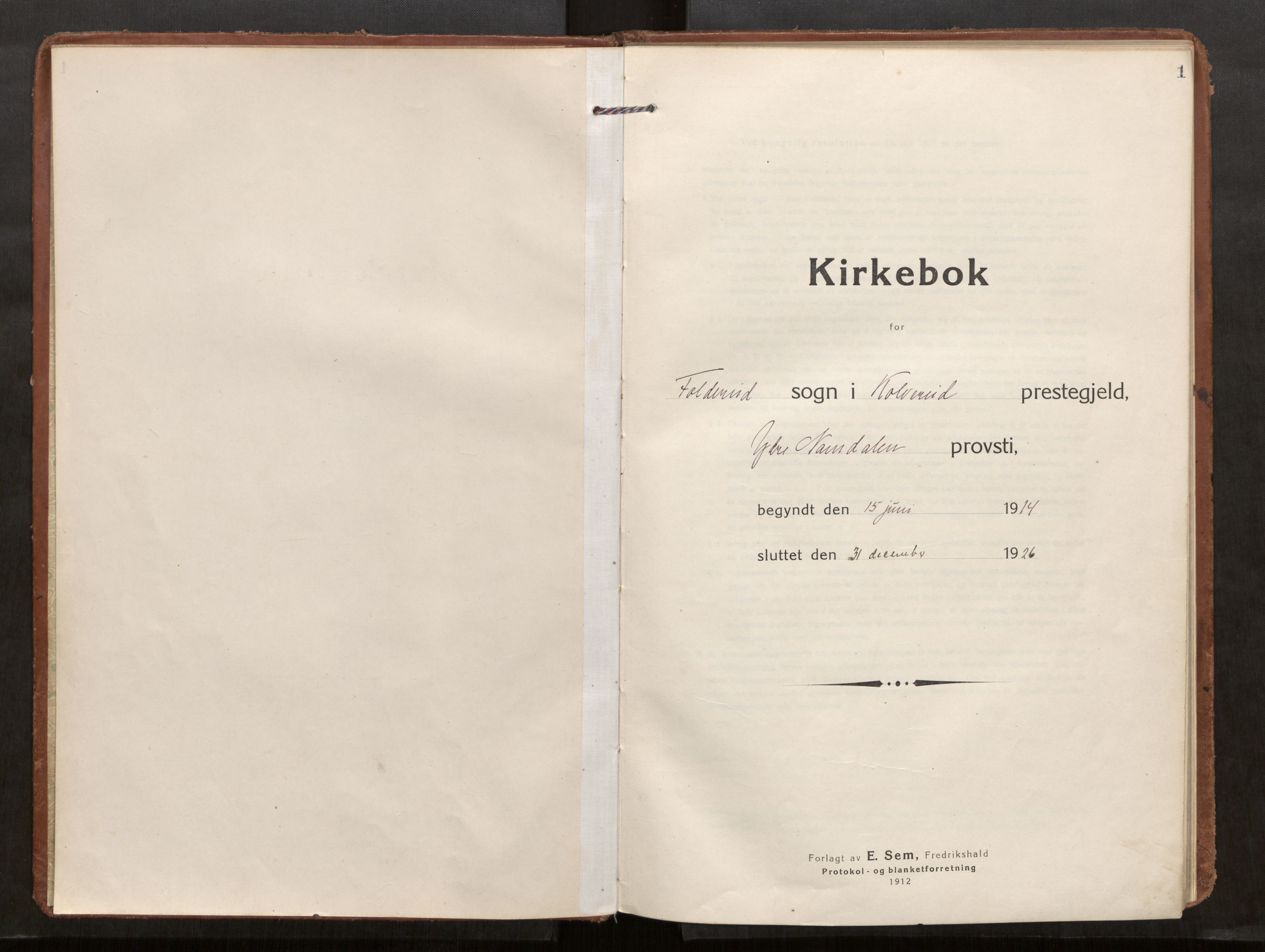 Kolvereid sokneprestkontor, SAT/A-1171/H/Ha/Haa/L0002: Parish register (official) no. 2, 1914-1926, p. 1