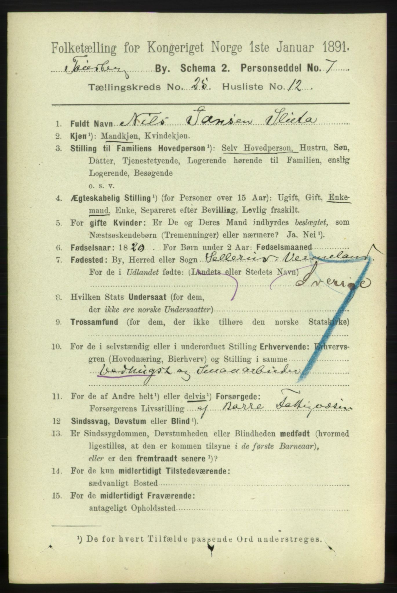 RA, 1891 census for 0705 Tønsberg, 1891, p. 6642