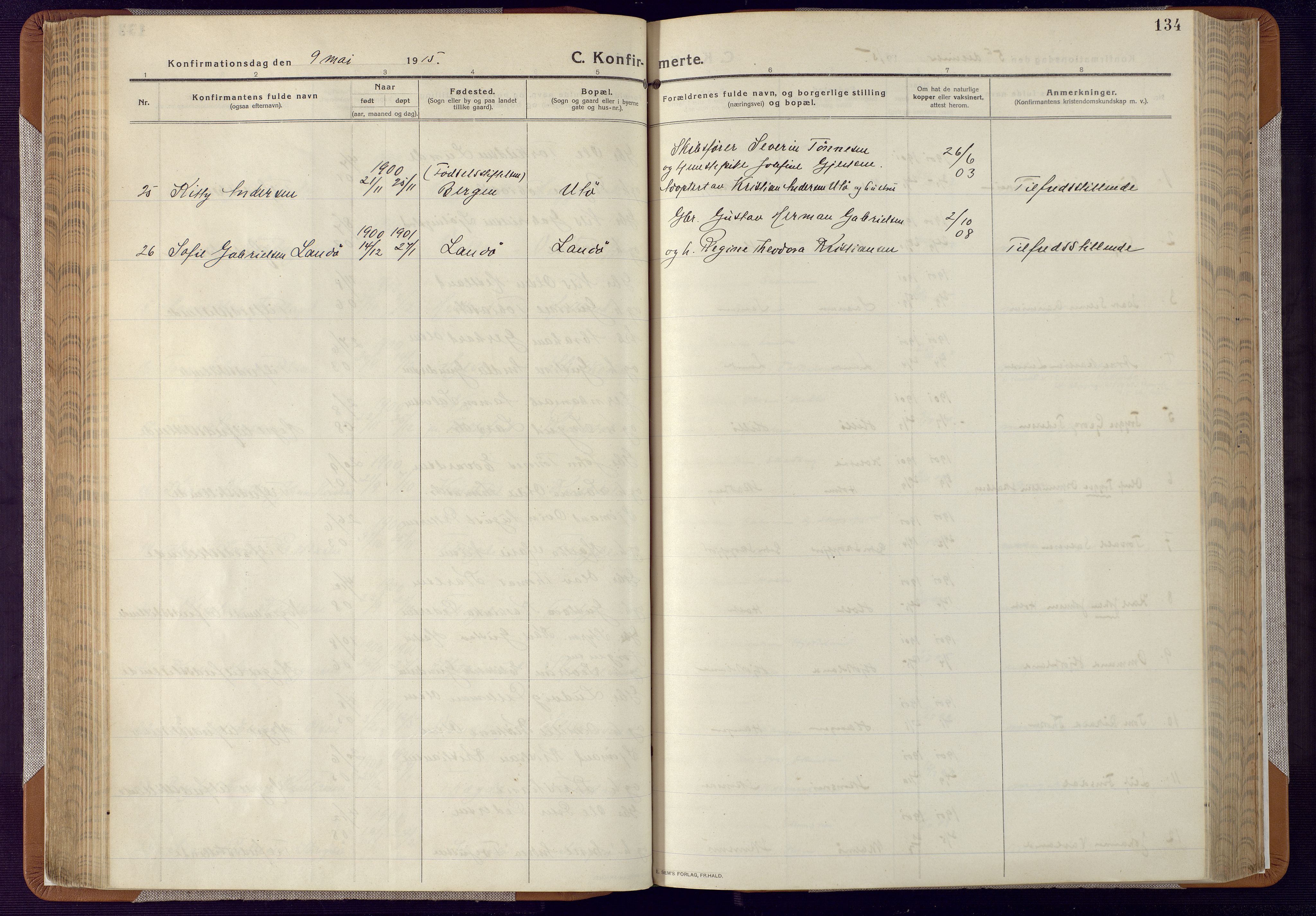 Mandal sokneprestkontor, AV/SAK-1111-0030/F/Fa/Faa/L0022: Parish register (official) no. A 22, 1913-1925, p. 134