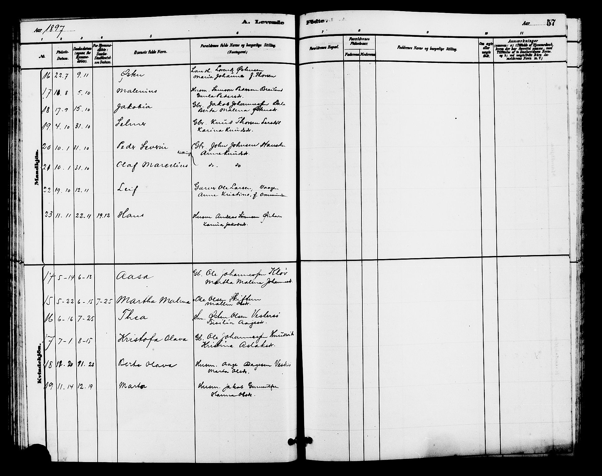 Hjelmeland sokneprestkontor, SAST/A-101843/01/V/L0007: Parish register (copy) no. B 7, 1880-1909, p. 57