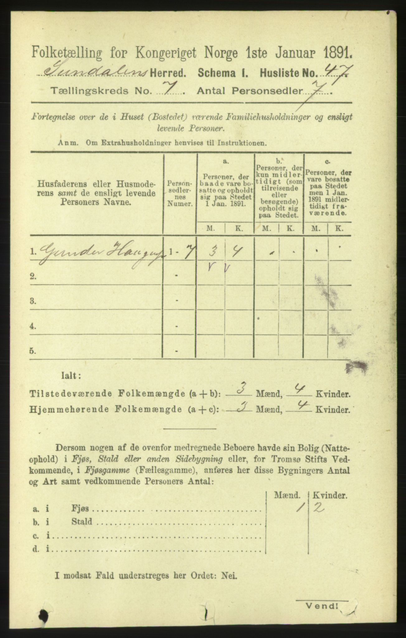 RA, 1891 census for 1563 Sunndal, 1891, p. 1790