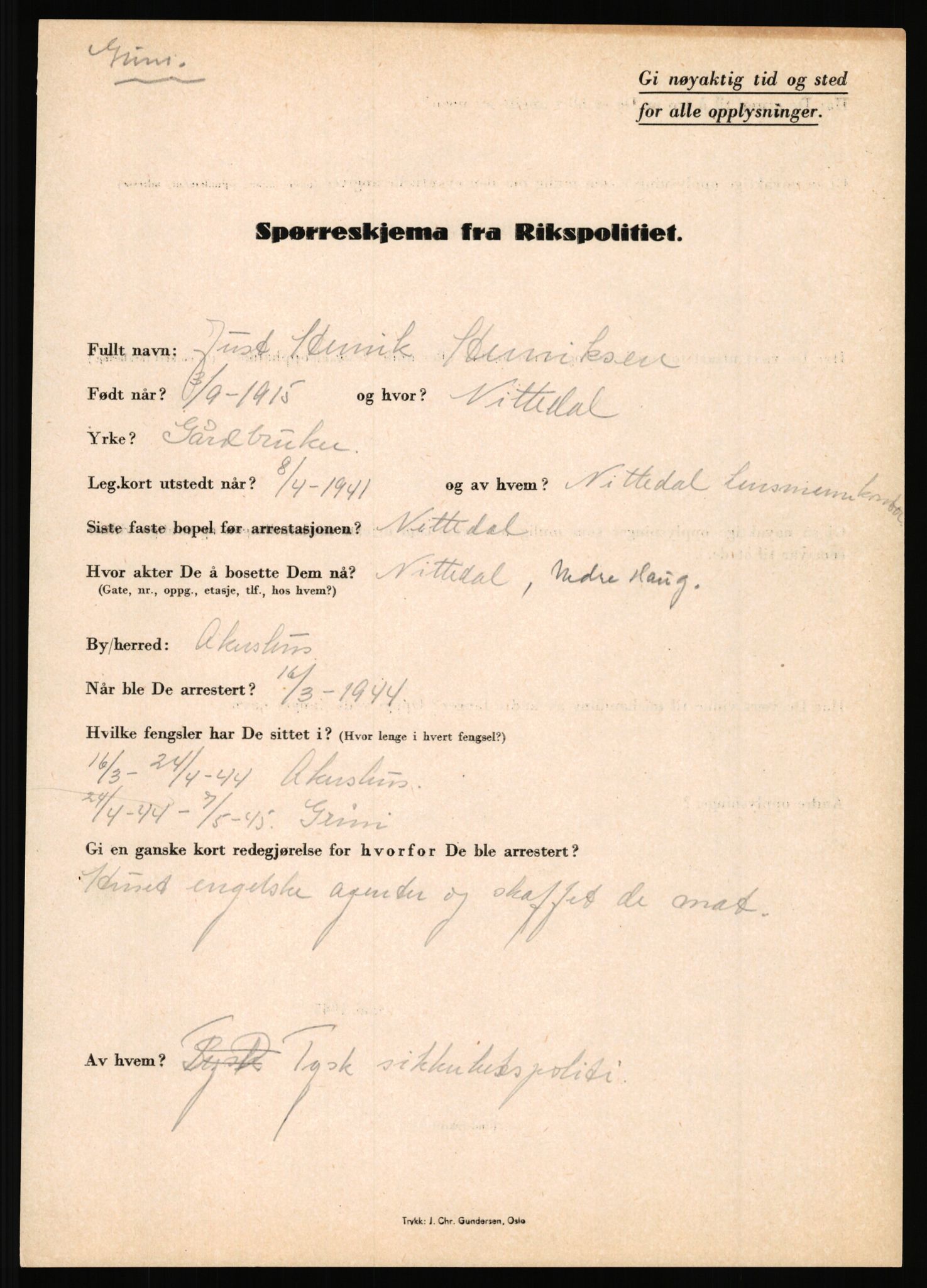 Rikspolitisjefen, AV/RA-S-1560/L/L0007: Heen, Erik C. - Iversen, Trygve, 1940-1945, p. 79