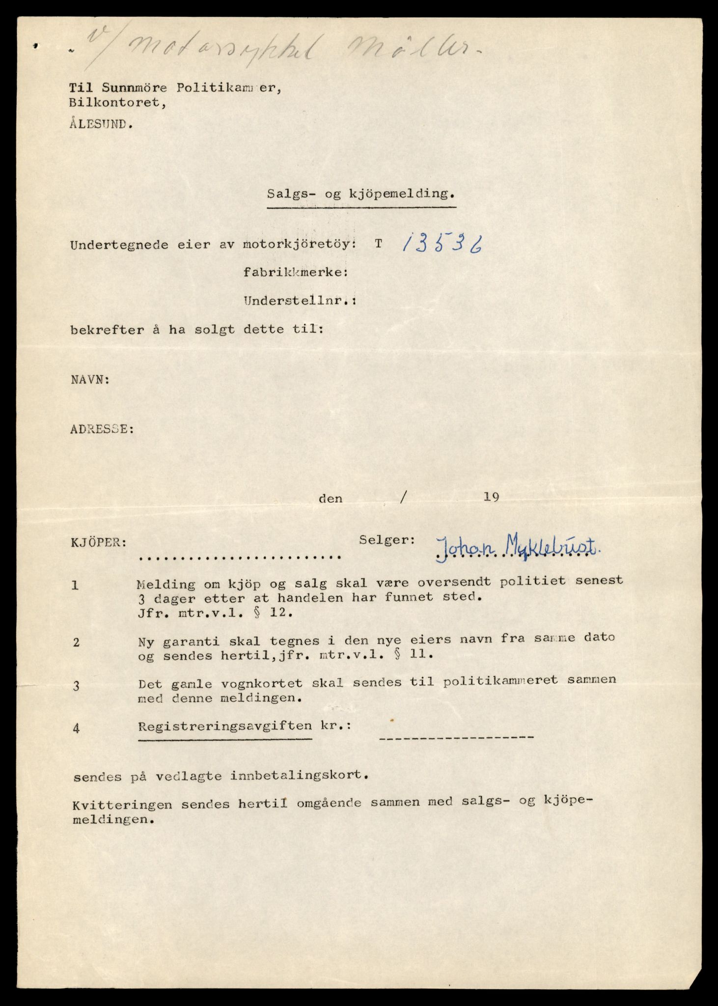 Møre og Romsdal vegkontor - Ålesund trafikkstasjon, AV/SAT-A-4099/F/Fe/L0040: Registreringskort for kjøretøy T 13531 - T 13709, 1927-1998, p. 134