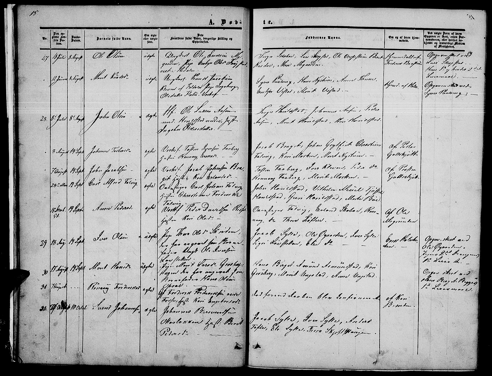 Nord-Fron prestekontor, SAH/PREST-080/H/Ha/Hab/L0002: Parish register (copy) no. 2, 1851-1883, p. 15