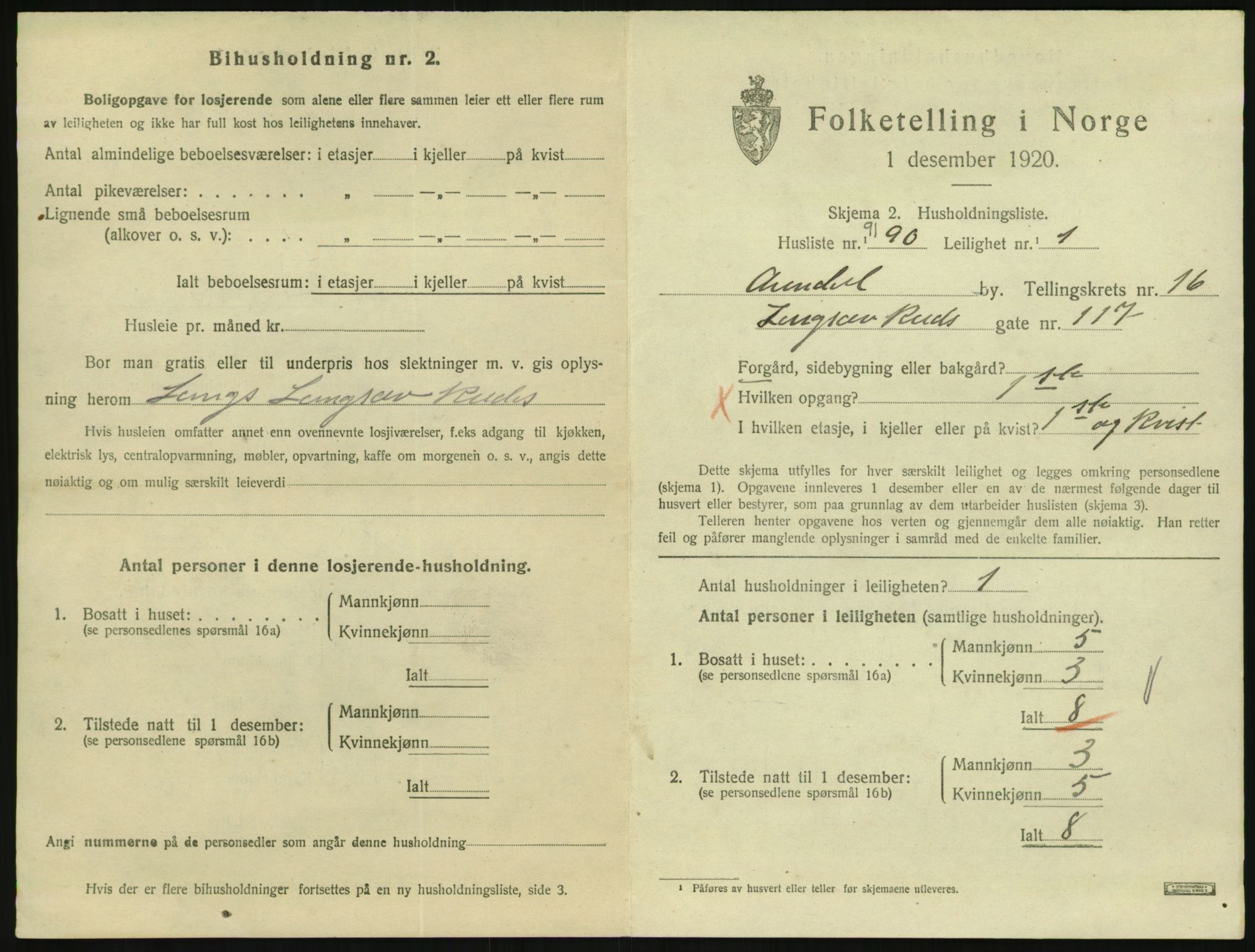 SAK, 1920 census for Arendal, 1920, p. 7626