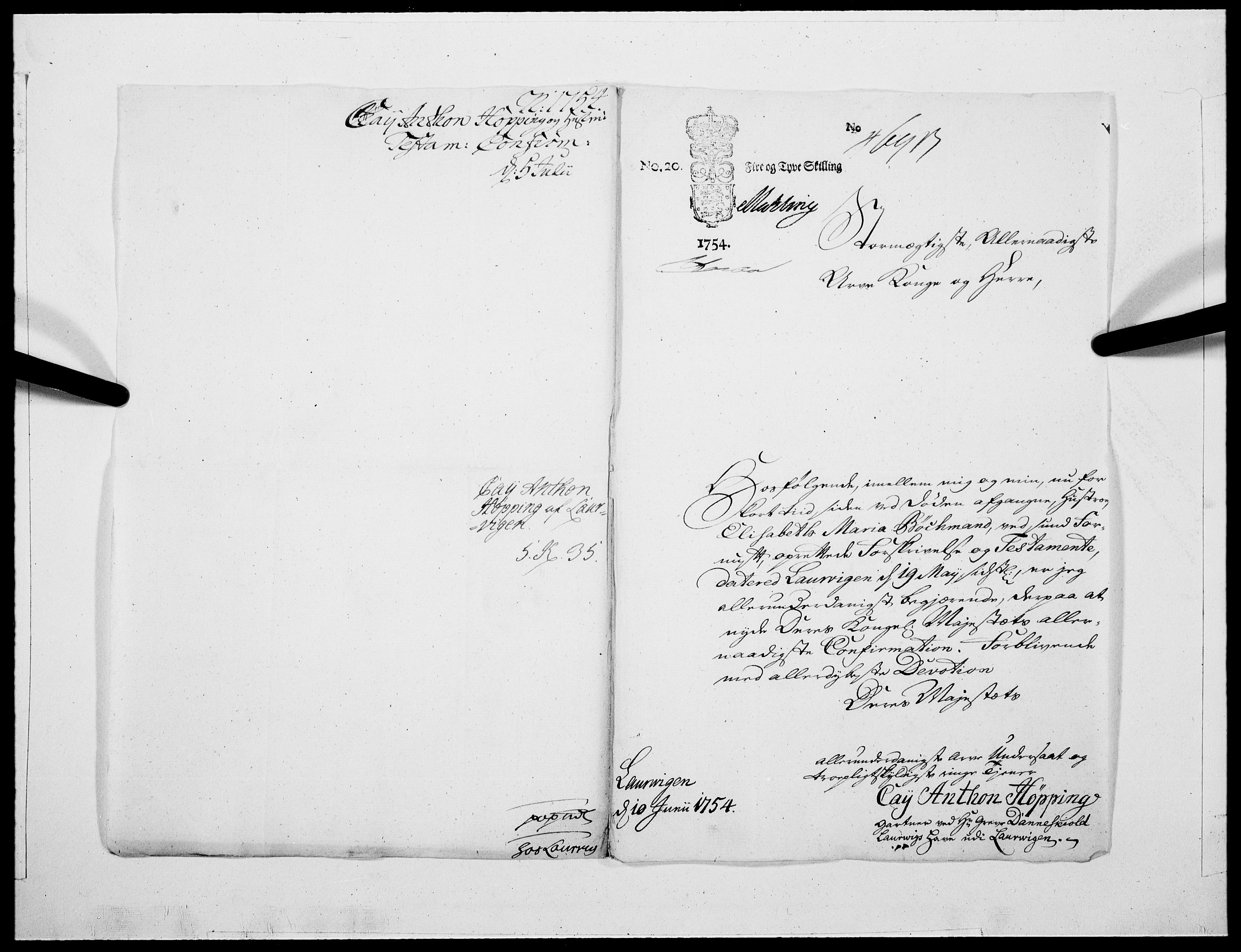 Danske Kanselli 1572-1799, AV/RA-EA-3023/F/Fc/Fcc/Fcca/L0167: Norske innlegg 1572-1799, 1754, p. 2