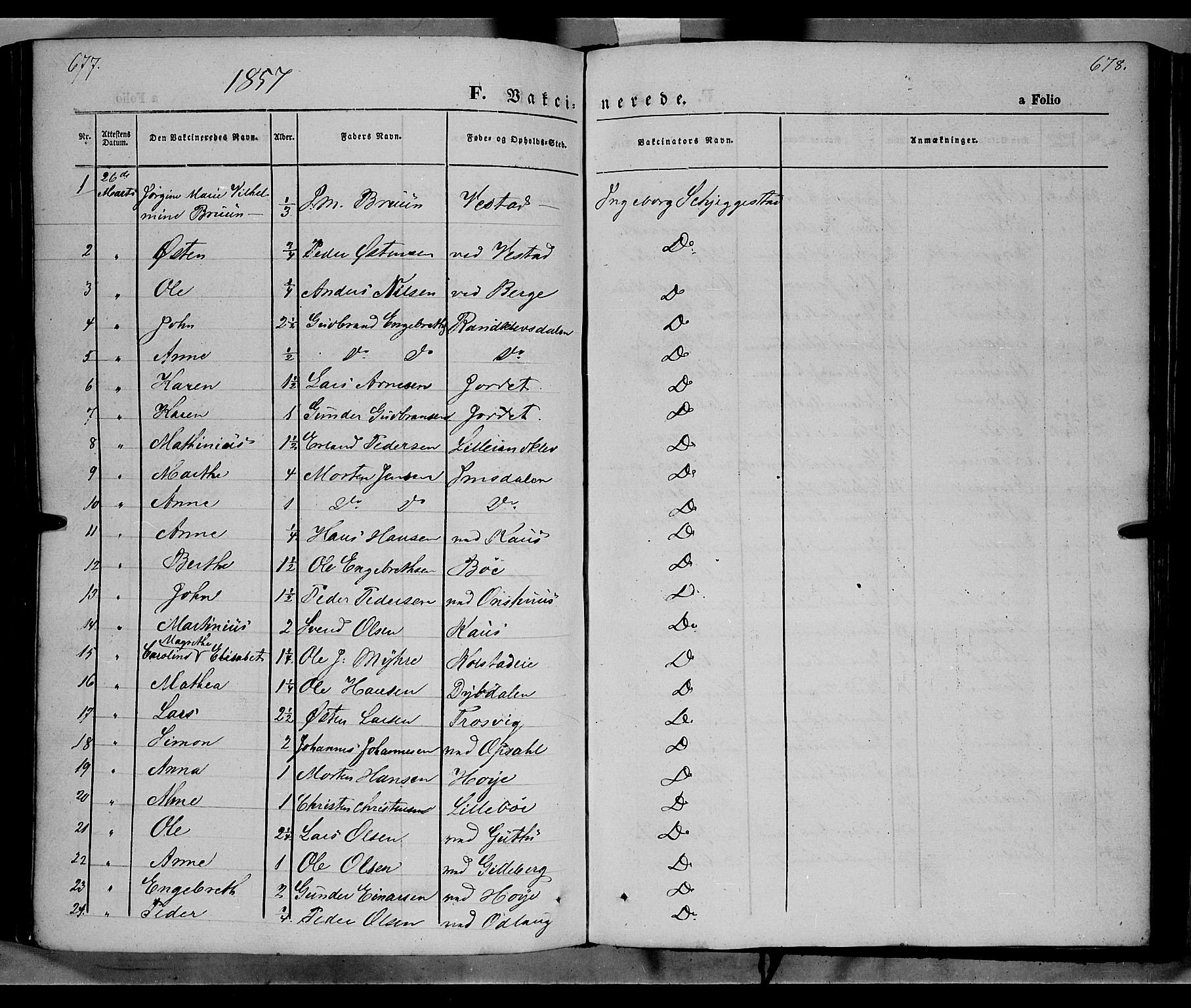 Ringebu prestekontor, AV/SAH-PREST-082/H/Ha/Haa/L0006: Parish register (official) no. 6, 1848-1859, p. 677-678