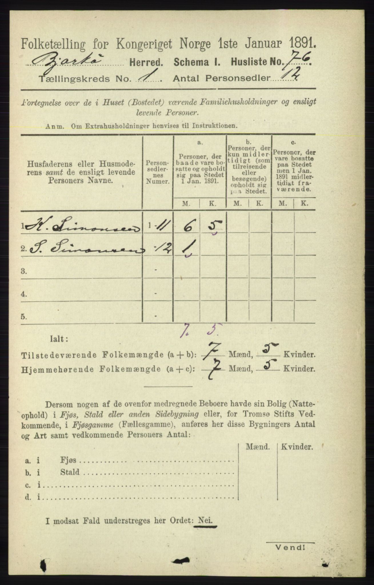 RA, 1891 census for 1915 Bjarkøy, 1891, p. 90