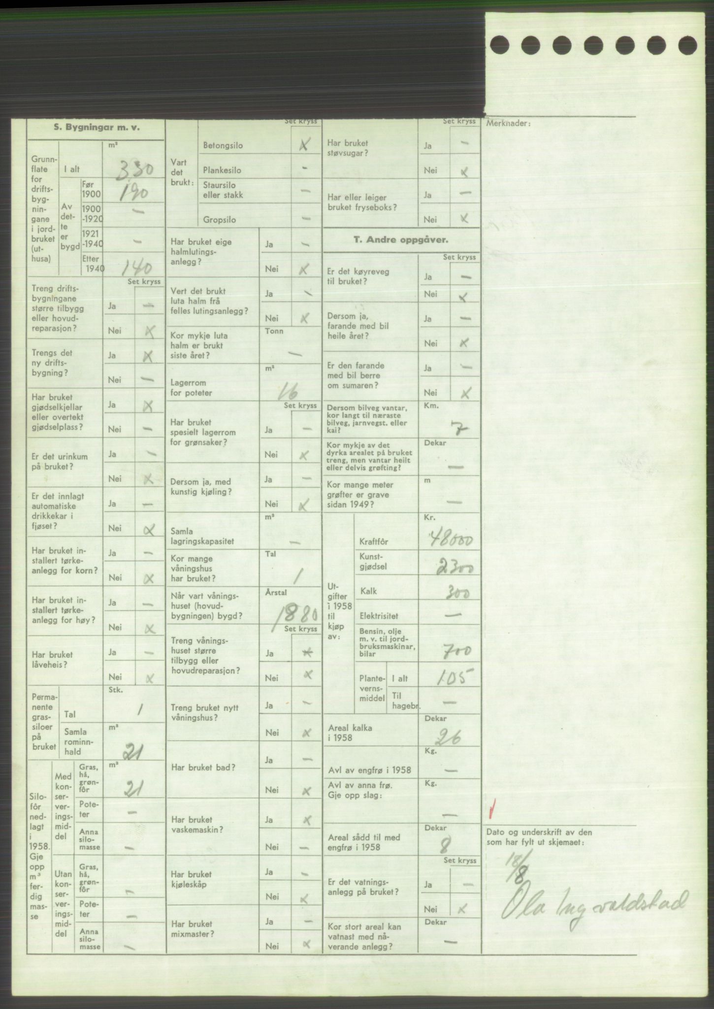 Statistisk sentralbyrå, Næringsøkonomiske emner, Jordbruk, skogbruk, jakt, fiske og fangst, AV/RA-S-2234/G/Gd/L0373: Rogaland: 1130 Strand (kl. 1-2), 1131 Årdal og 1132 Fister, 1959, p. 1382