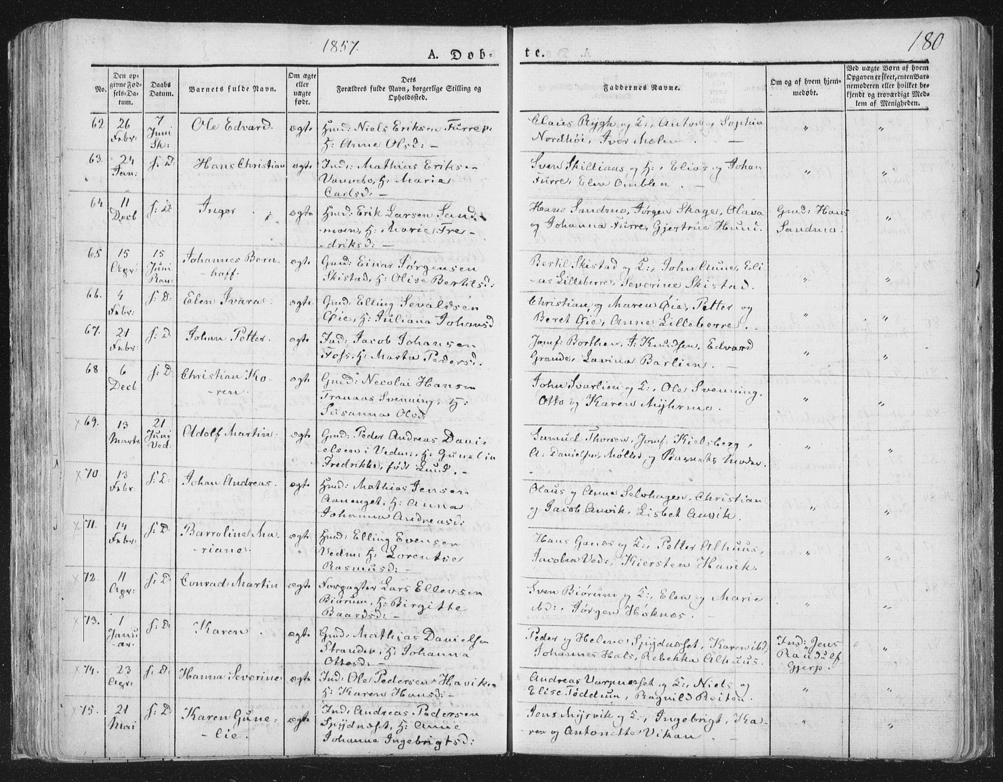 Ministerialprotokoller, klokkerbøker og fødselsregistre - Nord-Trøndelag, AV/SAT-A-1458/764/L0551: Parish register (official) no. 764A07a, 1824-1864, p. 180