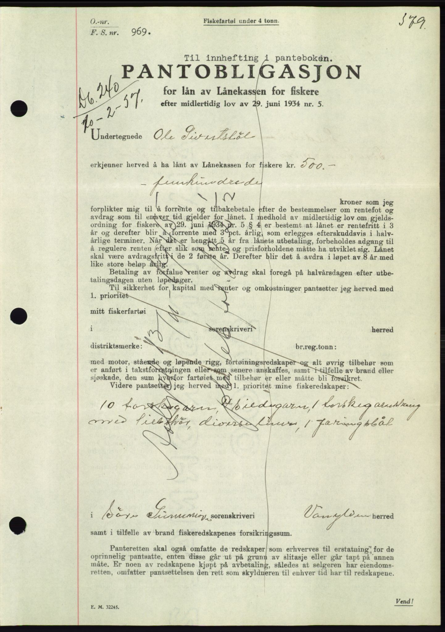 Søre Sunnmøre sorenskriveri, AV/SAT-A-4122/1/2/2C/L0062: Mortgage book no. 56, 1936-1937, Diary no: : 240/1937