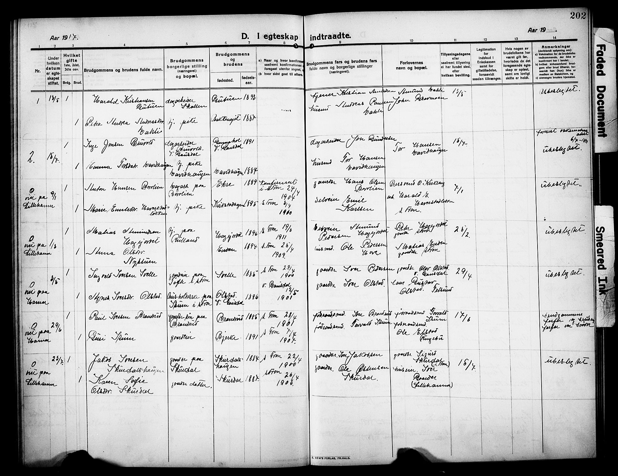 Sør-Fron prestekontor, AV/SAH-PREST-010/H/Ha/Hab/L0005: Parish register (copy) no. 5, 1912-1930, p. 202