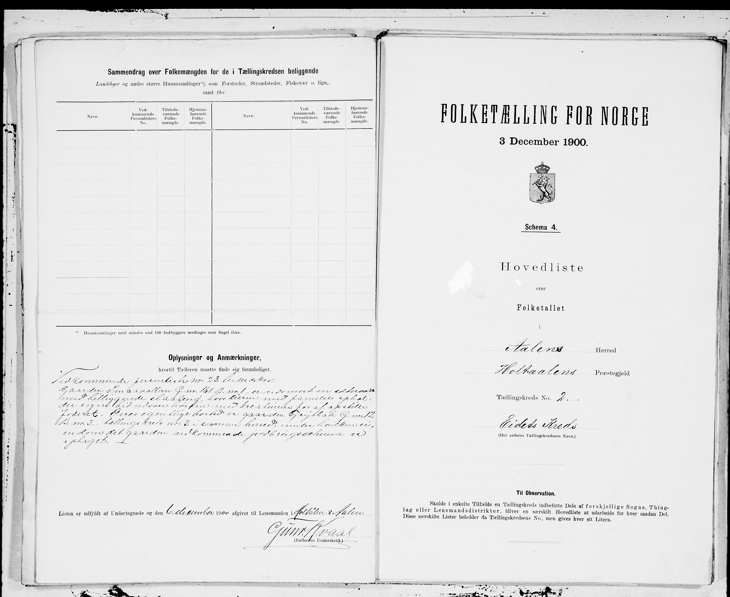 SAT, 1900 census for Ålen, 1900, p. 4