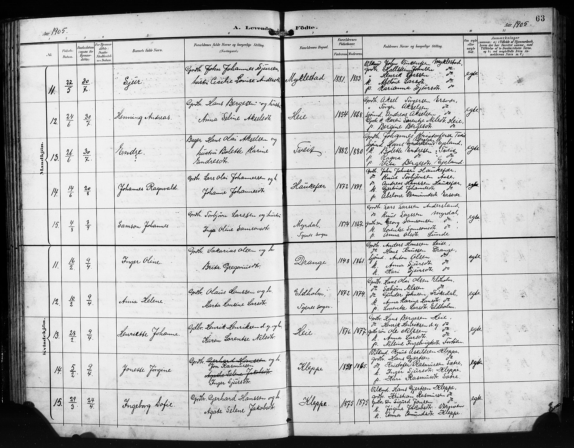 Tysnes sokneprestembete, AV/SAB-A-78601/H/Hab: Parish register (copy) no. E 3, 1897-1913, p. 63