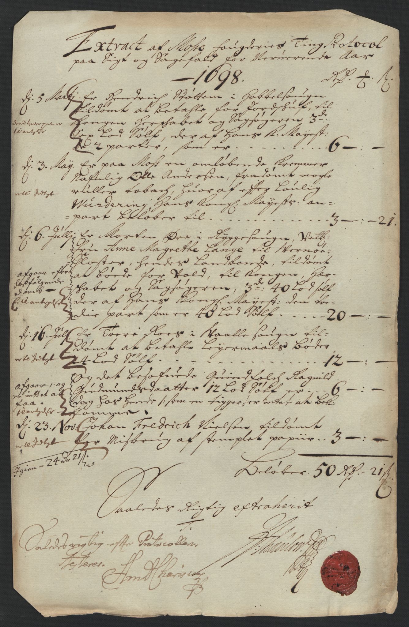 Rentekammeret inntil 1814, Reviderte regnskaper, Fogderegnskap, AV/RA-EA-4092/R04/L0127: Fogderegnskap Moss, Onsøy, Tune, Veme og Åbygge, 1698, p. 13