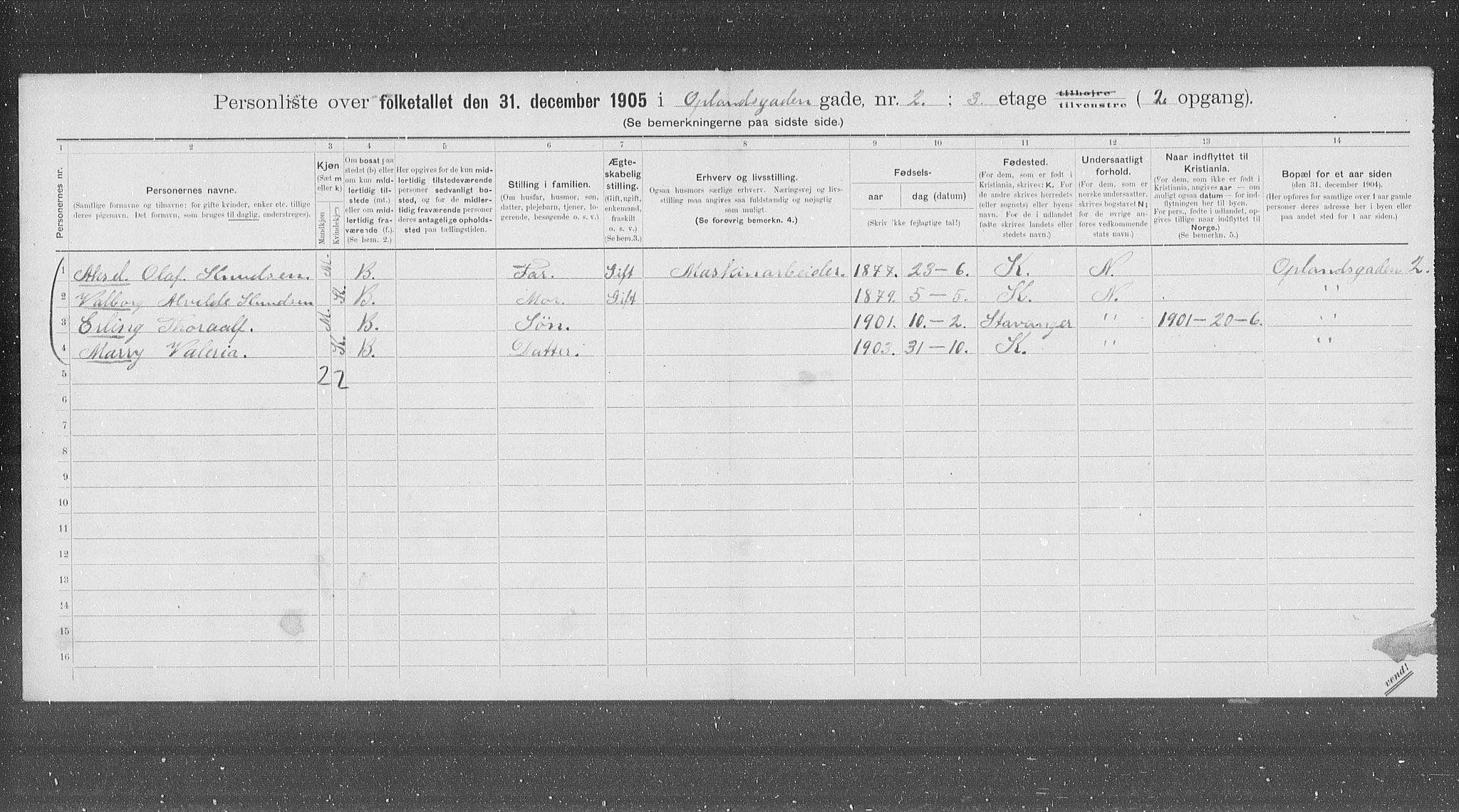 OBA, Municipal Census 1905 for Kristiania, 1905, p. 39822