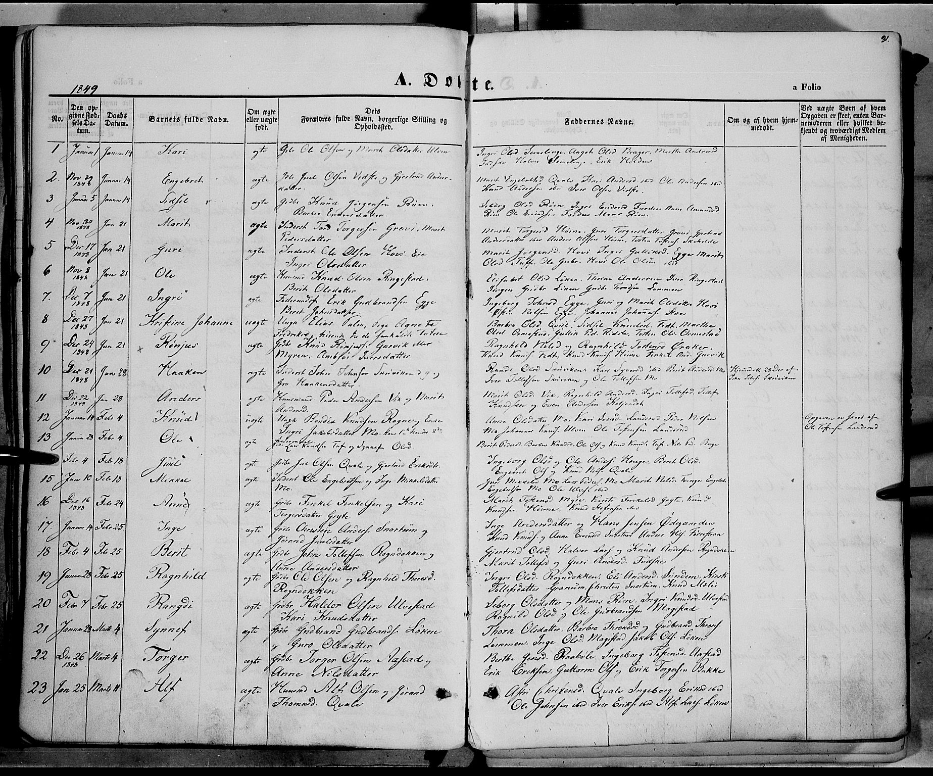 Vestre Slidre prestekontor, AV/SAH-PREST-136/H/Ha/Haa/L0001: Parish register (official) no. 1, 1844-1855, p. 31