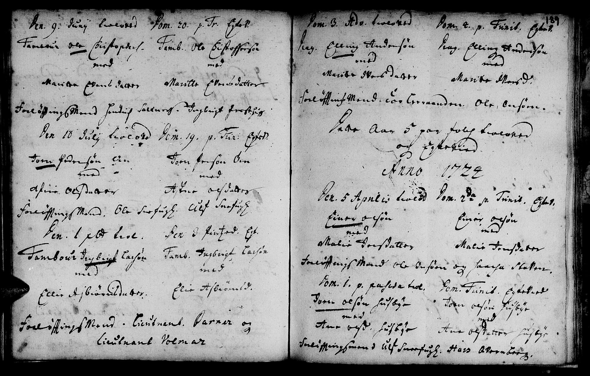 Ministerialprotokoller, klokkerbøker og fødselsregistre - Sør-Trøndelag, SAT/A-1456/666/L0783: Parish register (official) no. 666A01, 1702-1753, p. 189
