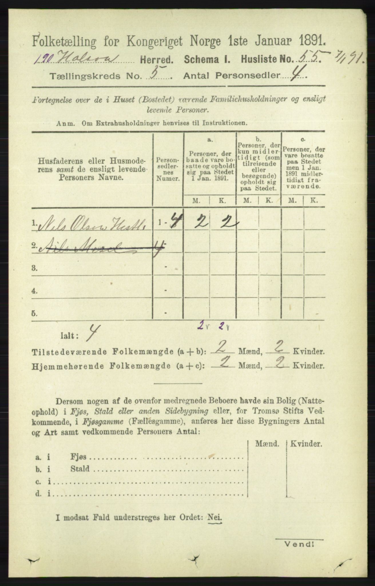 RA, 1891 census for 1019 Halse og Harkmark, 1891, p. 2027