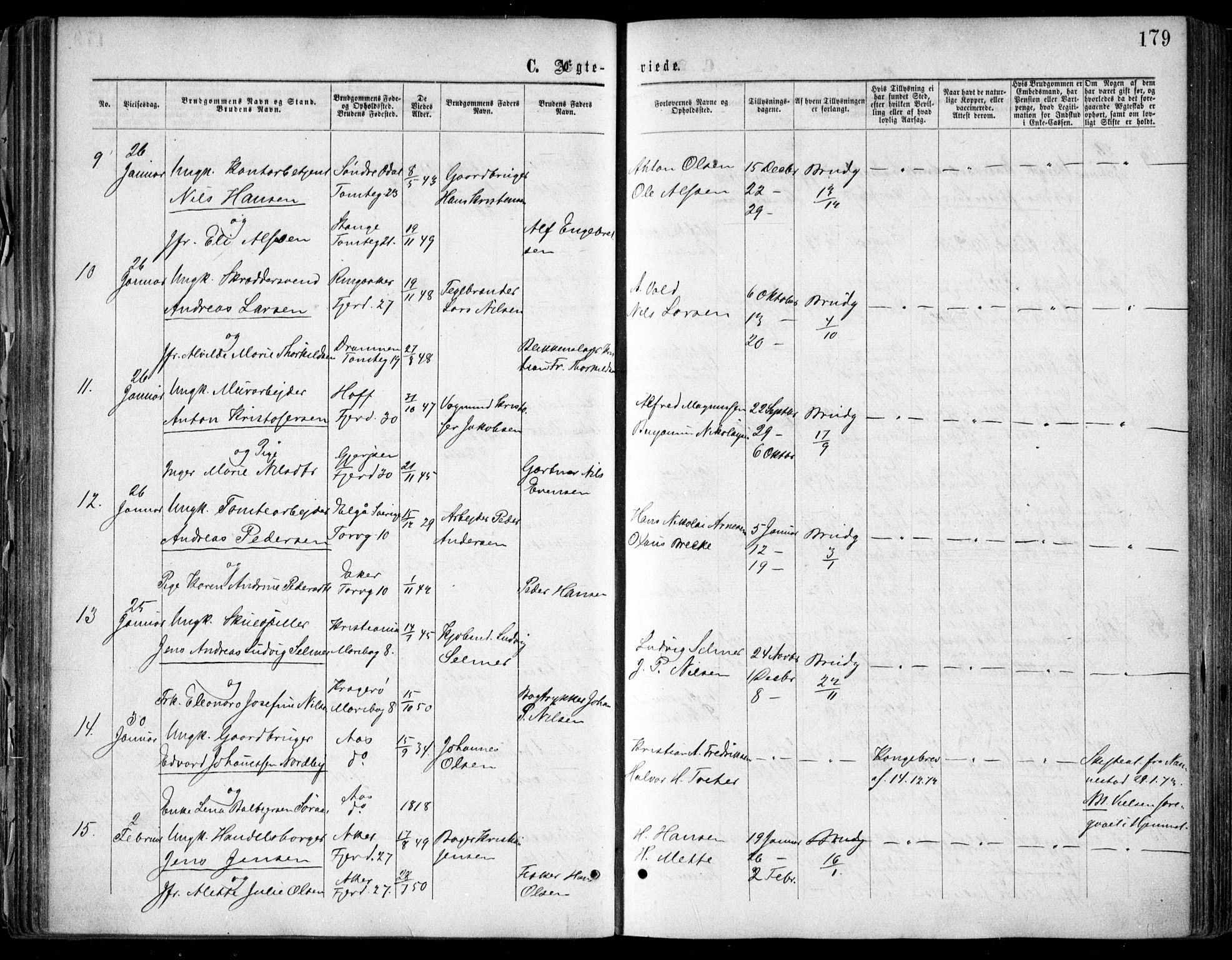 Oslo domkirke Kirkebøker, AV/SAO-A-10752/F/Fa/L0021: Parish register (official) no. 21, 1865-1884, p. 179