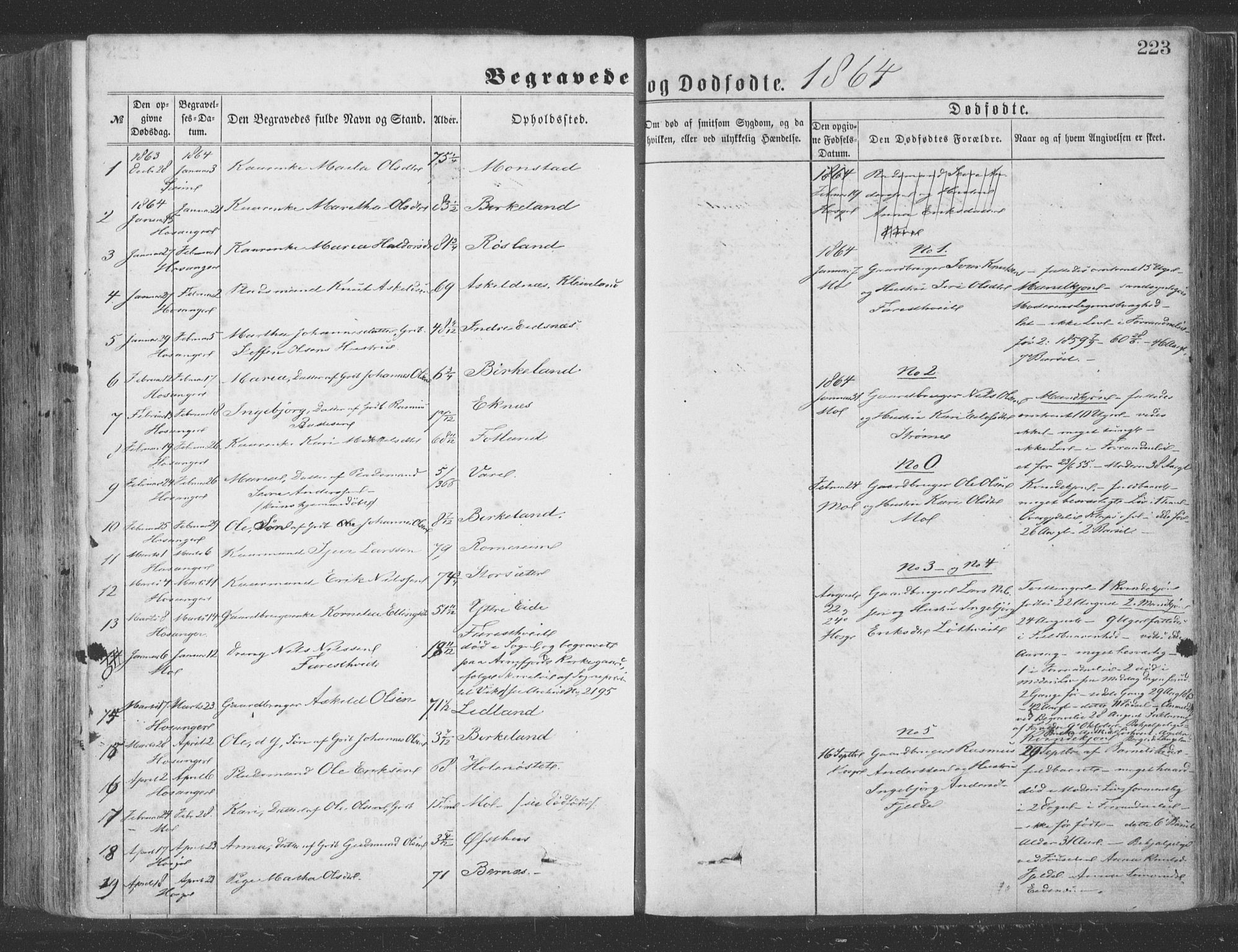 Hosanger sokneprestembete, AV/SAB-A-75801/H/Haa: Parish register (official) no. A 9, 1864-1876, p. 223