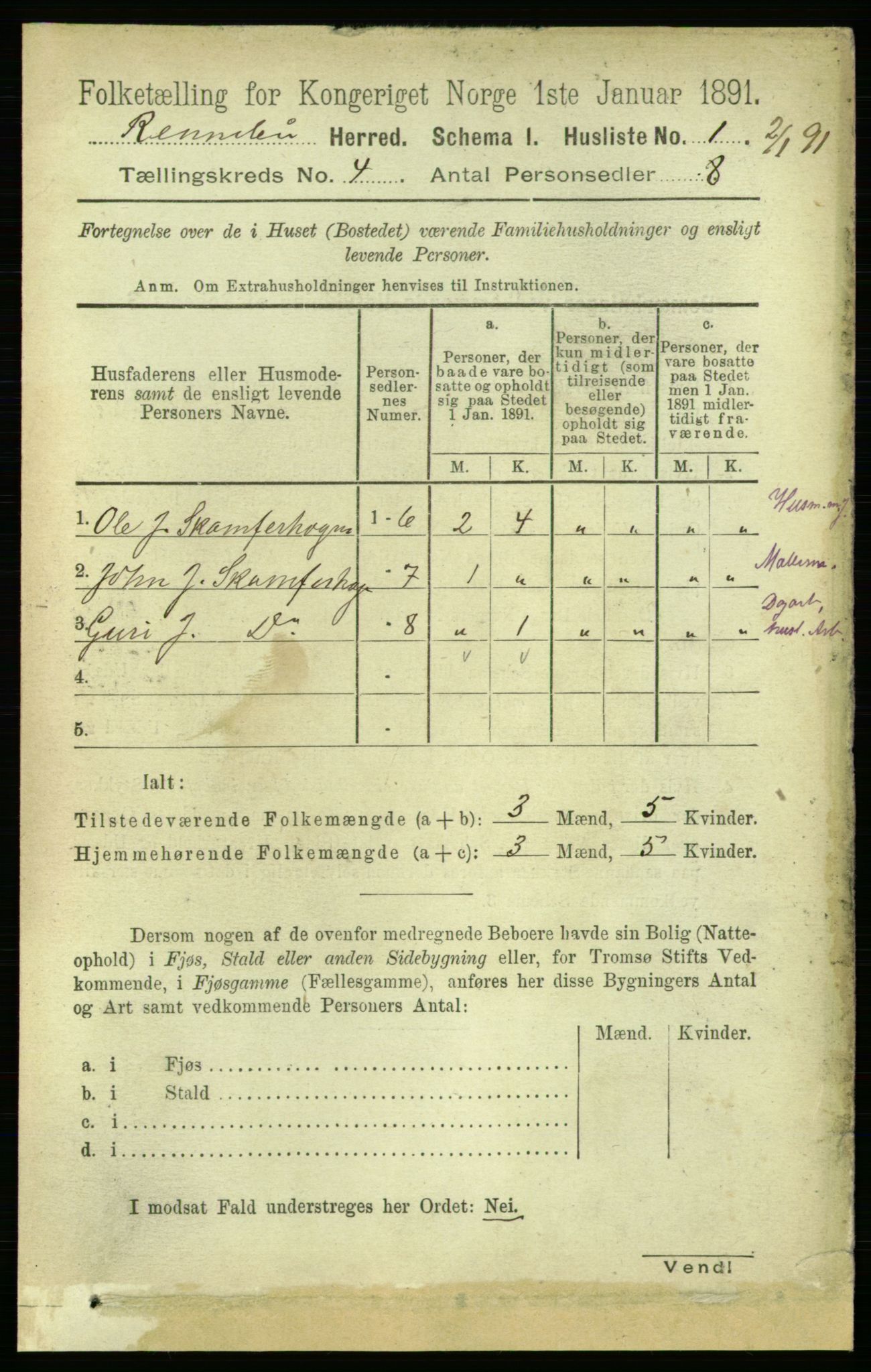 RA, 1891 census for 1635 Rennebu, 1891, p. 1890