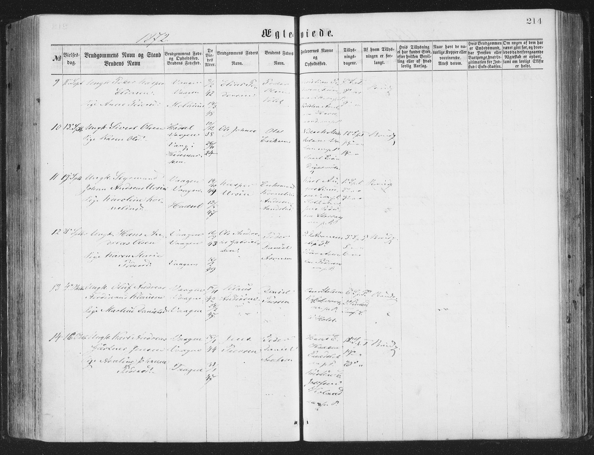 Ministerialprotokoller, klokkerbøker og fødselsregistre - Nordland, AV/SAT-A-1459/874/L1057: Parish register (official) no. 874A01, 1866-1877, p. 214