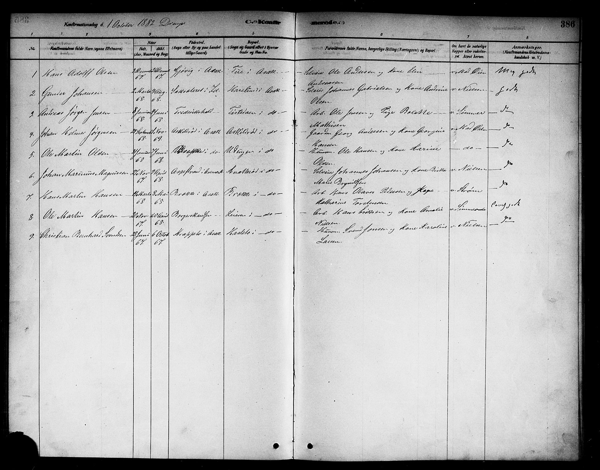 Berg prestekontor Kirkebøker, AV/SAO-A-10902/F/Fb/L0001: Parish register (official) no. II 1, 1878-1887, p. 386