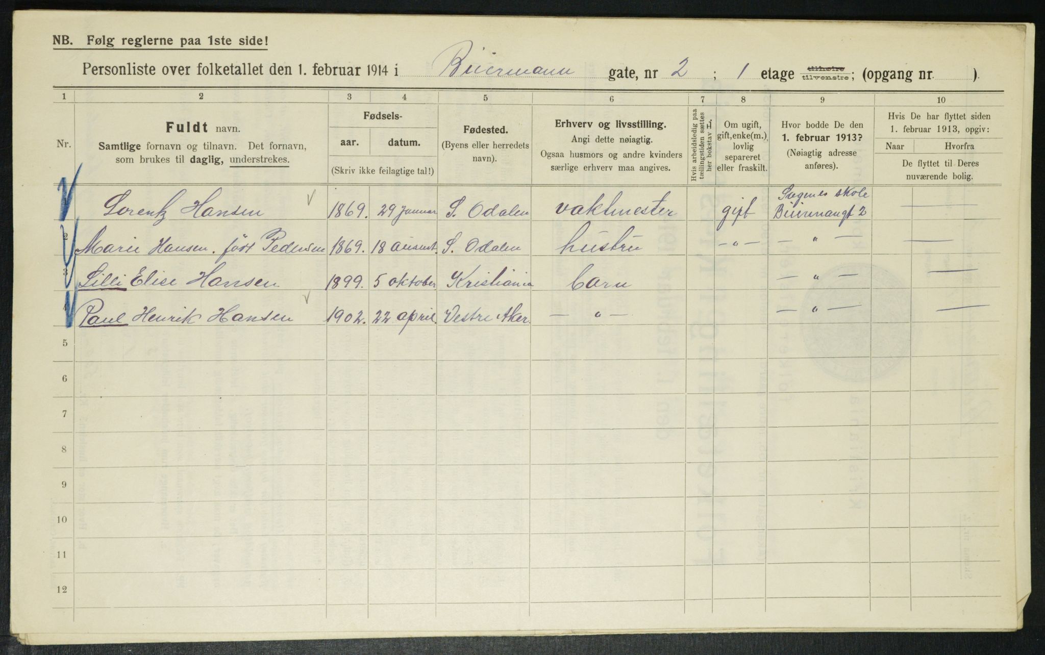 OBA, Municipal Census 1914 for Kristiania, 1914, p. 4780