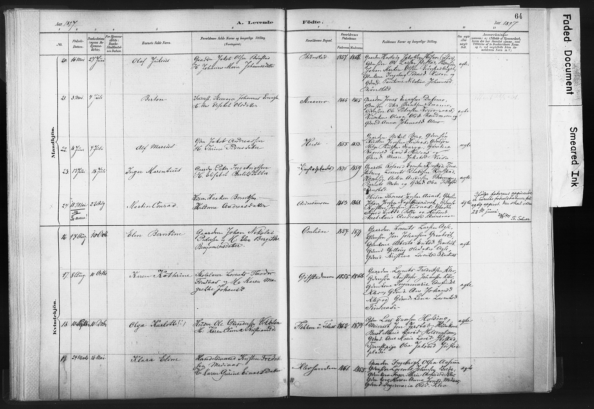 Ministerialprotokoller, klokkerbøker og fødselsregistre - Nord-Trøndelag, AV/SAT-A-1458/749/L0474: Parish register (official) no. 749A08, 1887-1903, p. 64