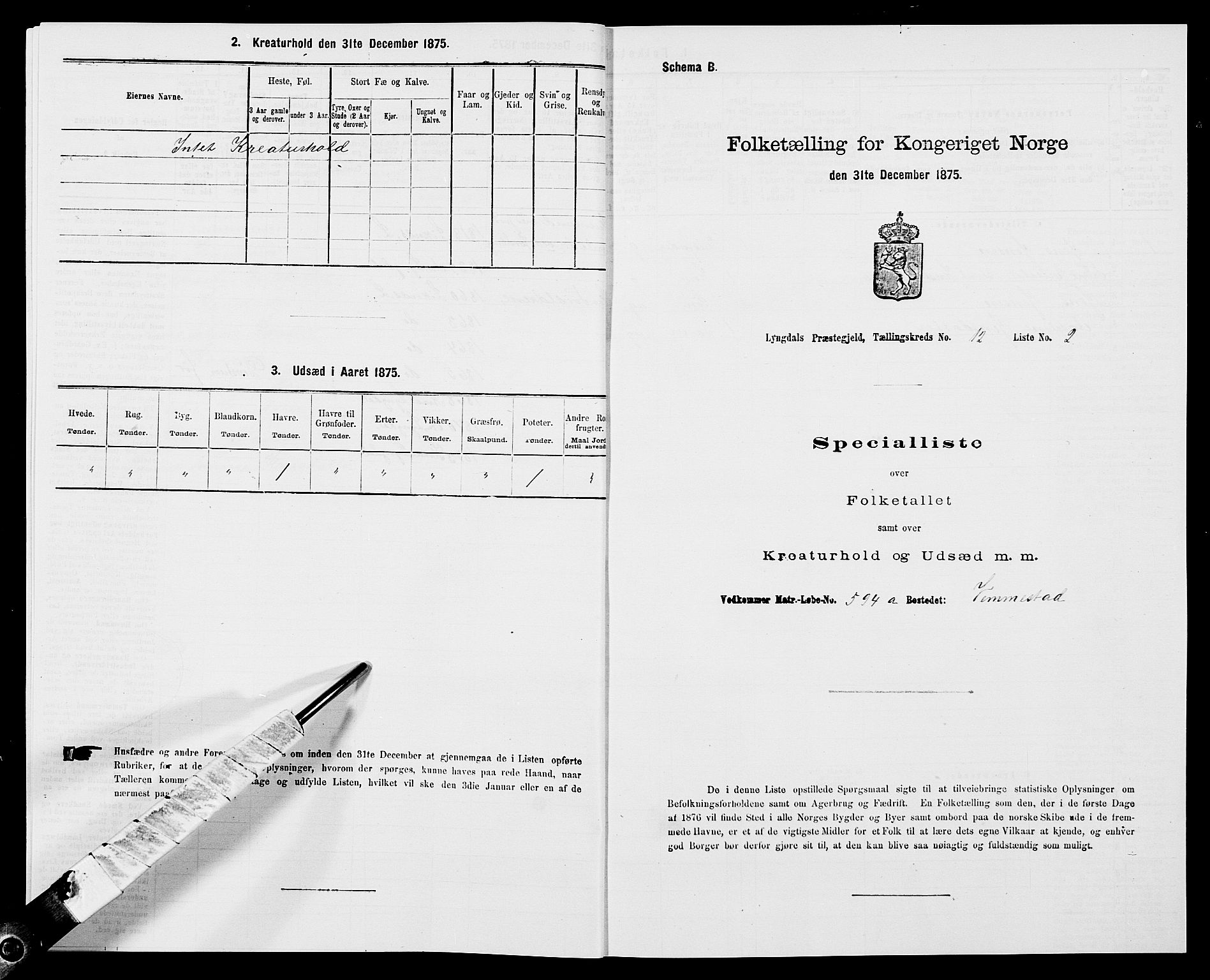 SAK, 1875 census for 1032P Lyngdal, 1875, p. 1863